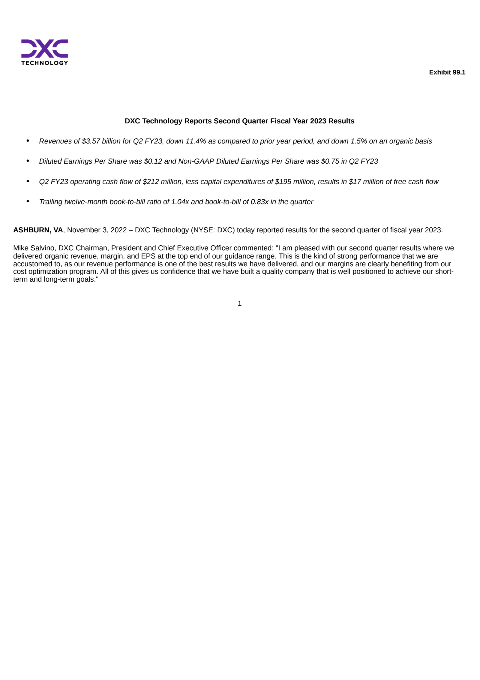 DXC Technology's Q2 2023 Press Release