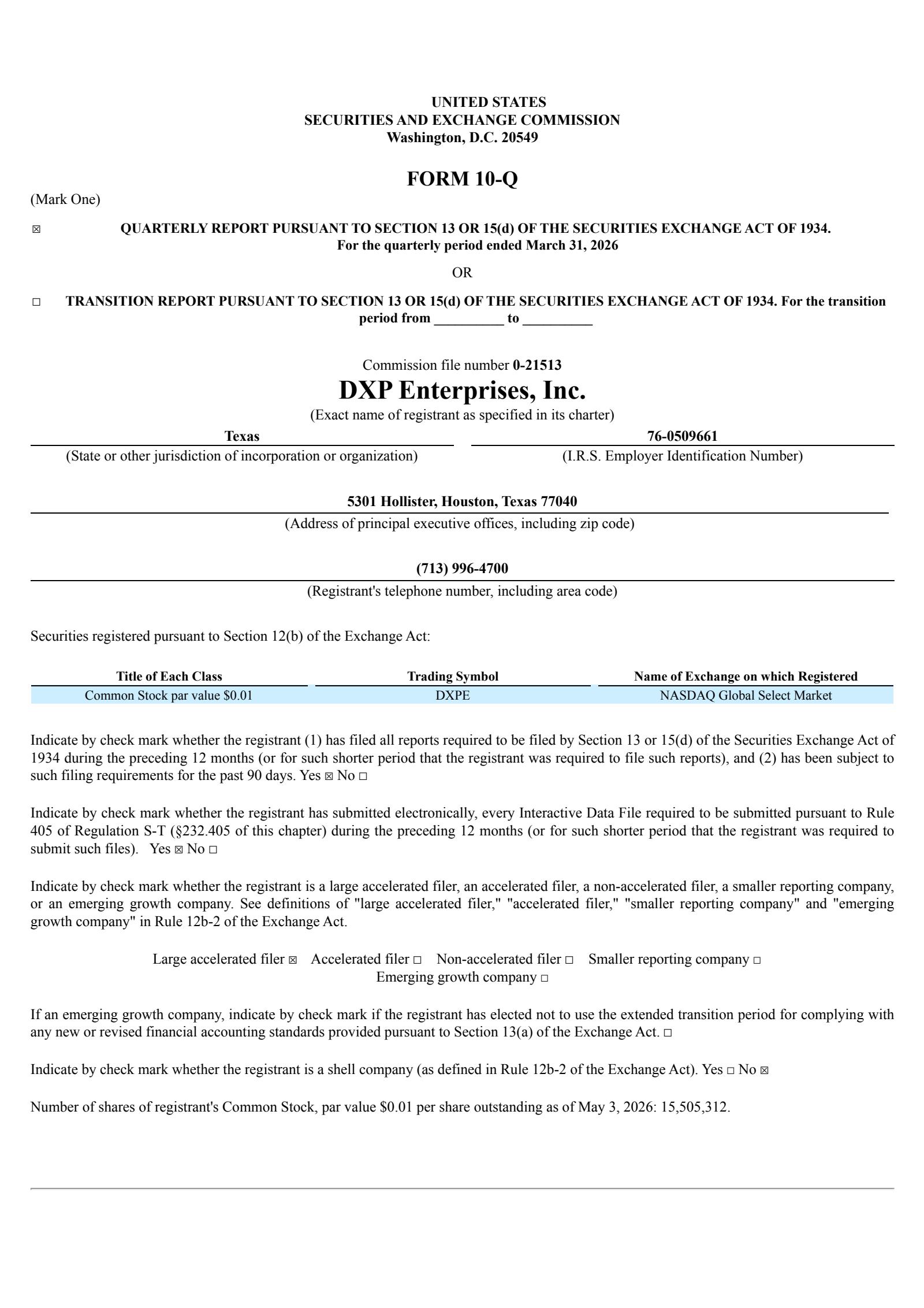 DXP Enterprises' Q1 2026 Quarterly report