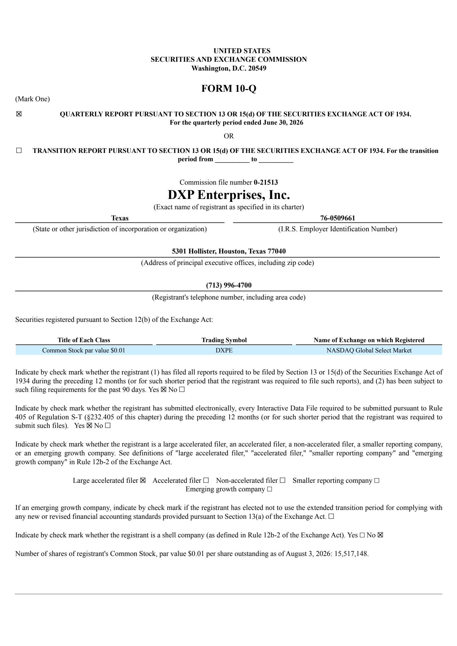 DXP Enterprises' Q2 2026 Quarterly report