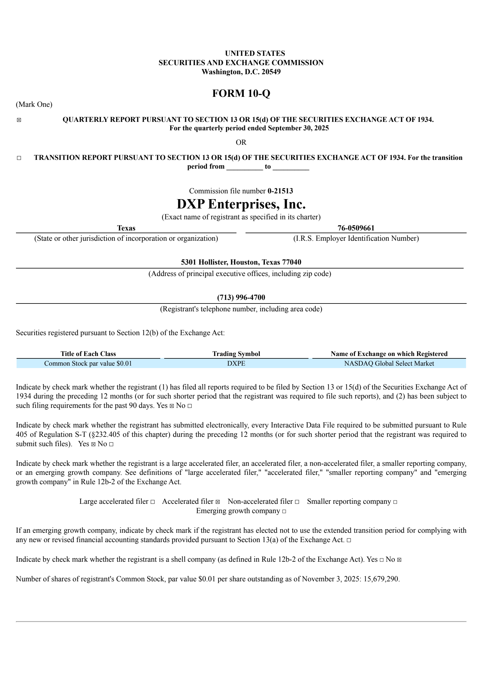 DXP Enterprises' Q3 2025 Quarterly Report