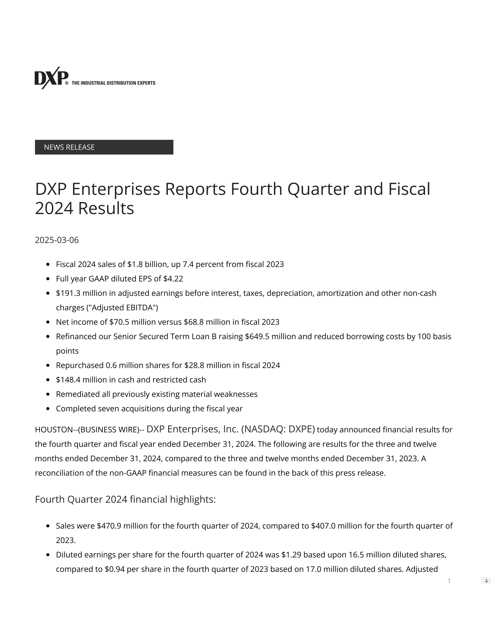 SS&C Technologies' Q4 2024 Press Release