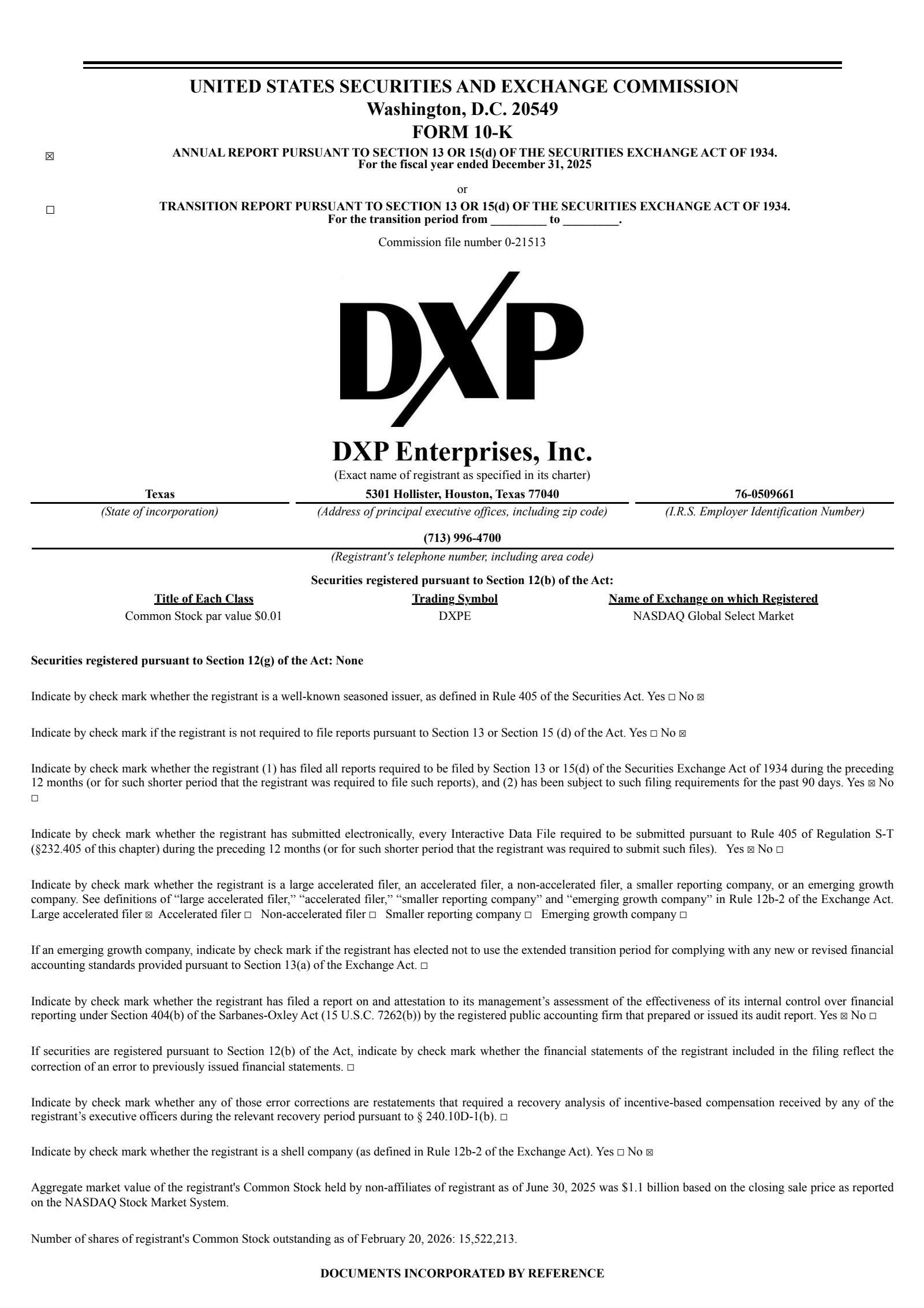 DXP Enterprises' Q4 2025 Annual report