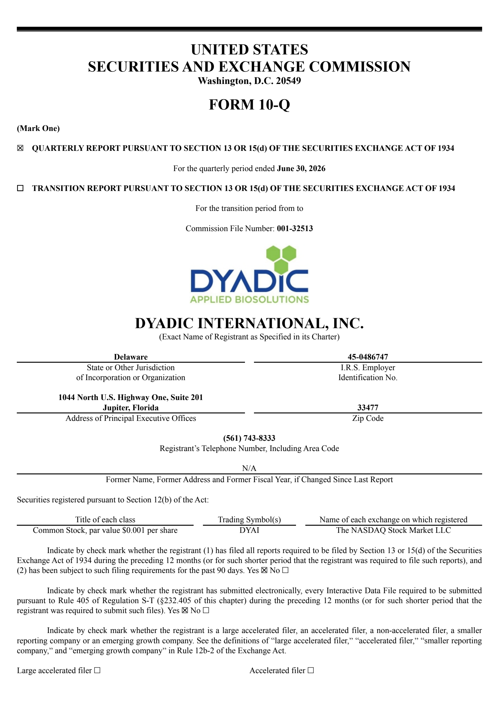 Dyadic International's Q2 2026 Quarterly report