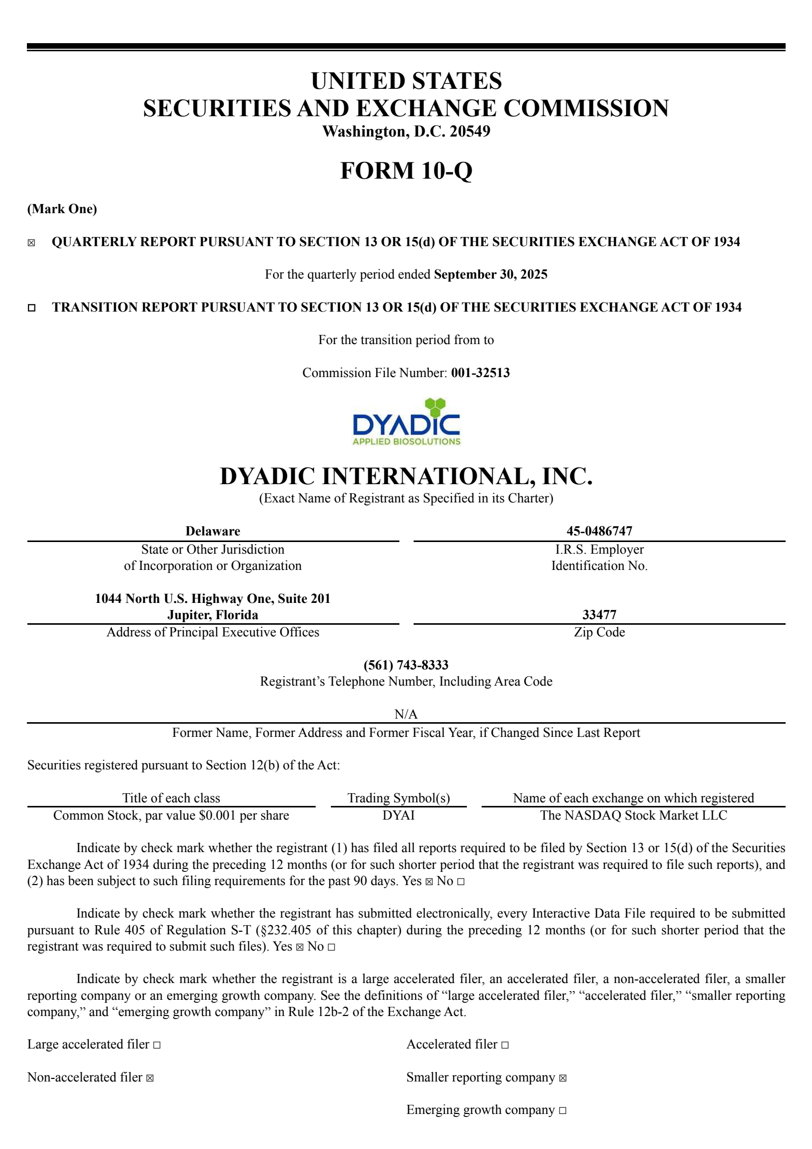 Dyadic International's Q3 2025 Quarterly Report