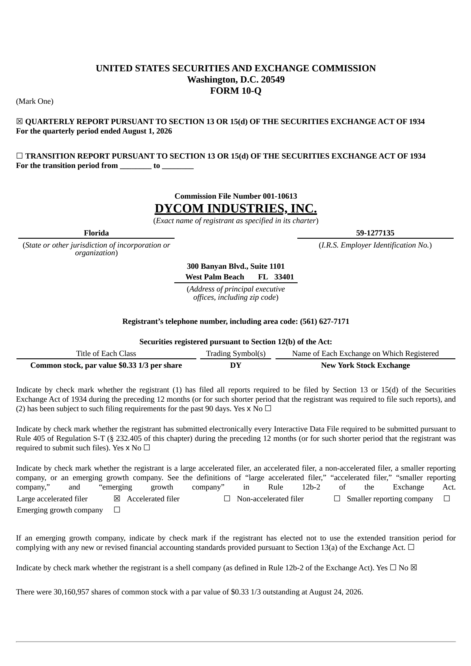 Dycom Industries' Q2 2027 Quarterly report
