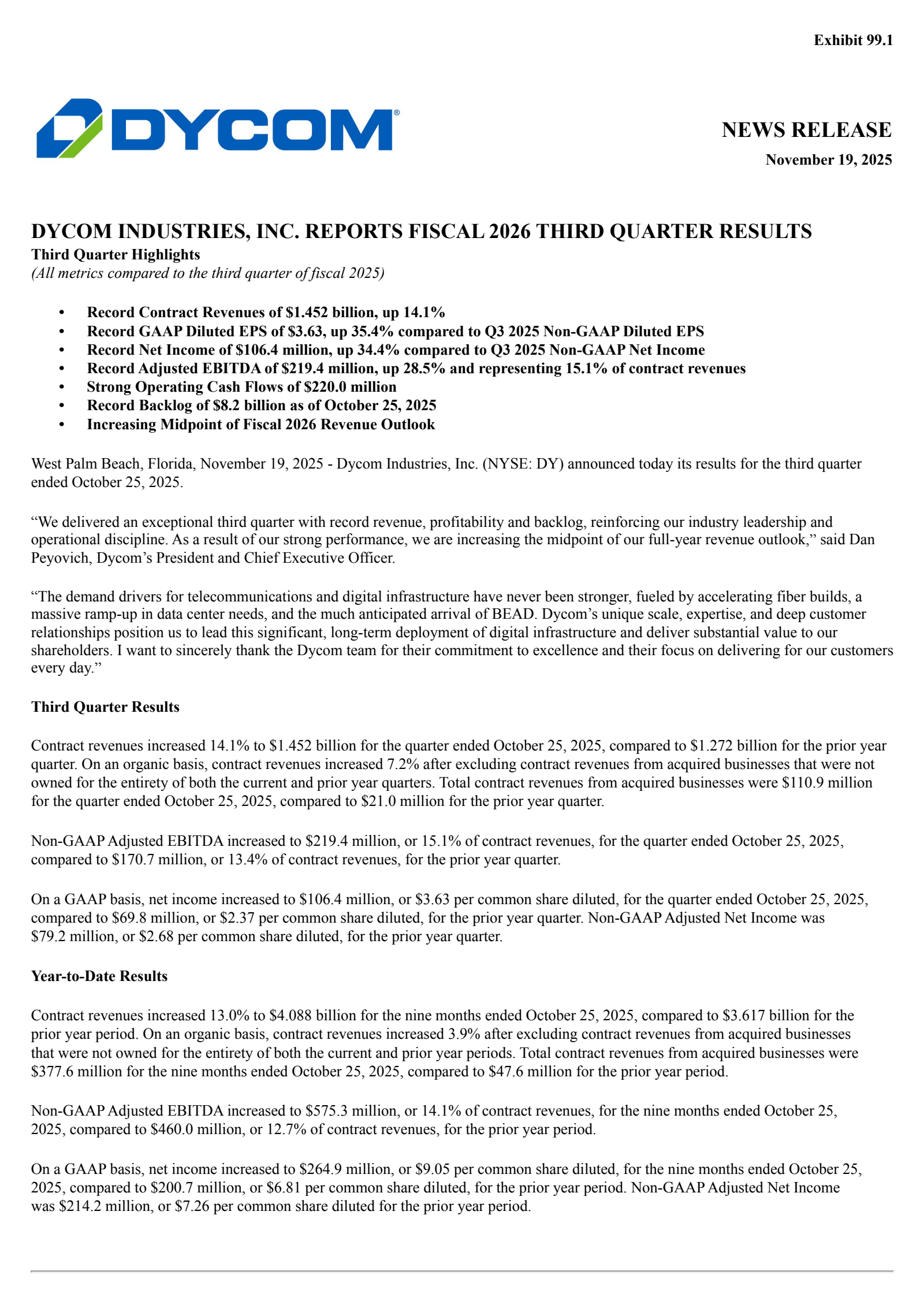 Dycom Industries' Q3 2026 Earnings Release