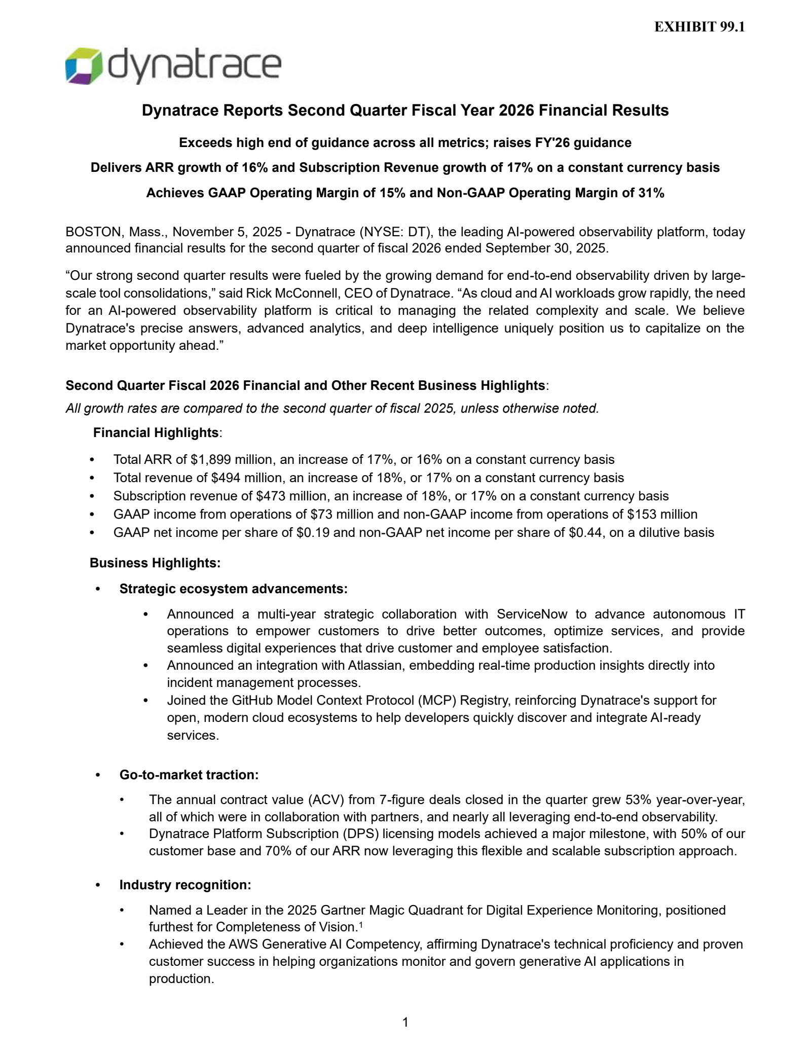 Dynatrace's Q2 2026 Earnings Release