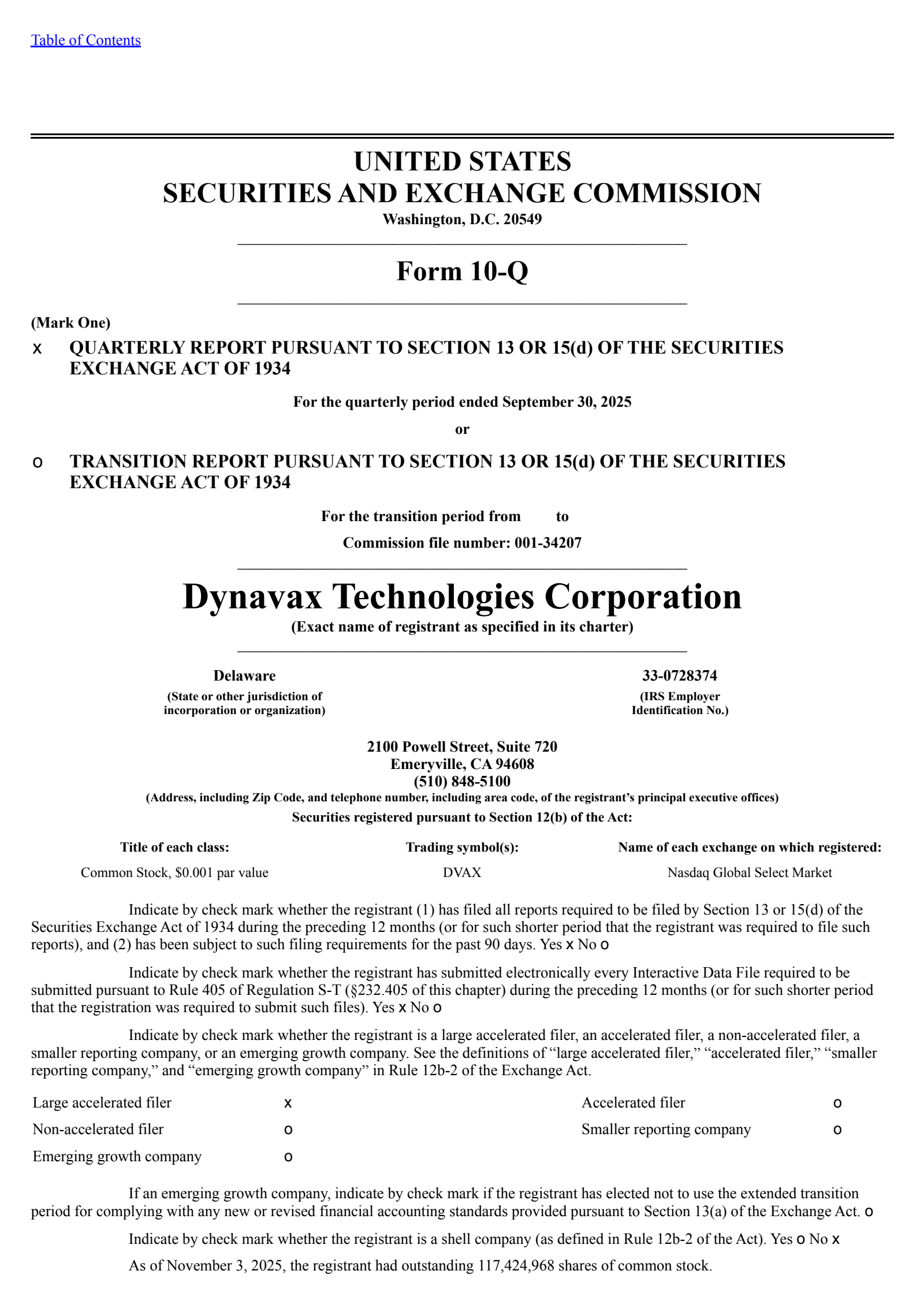 Dynavax Technologies' Q3 2025 Quarterly Report