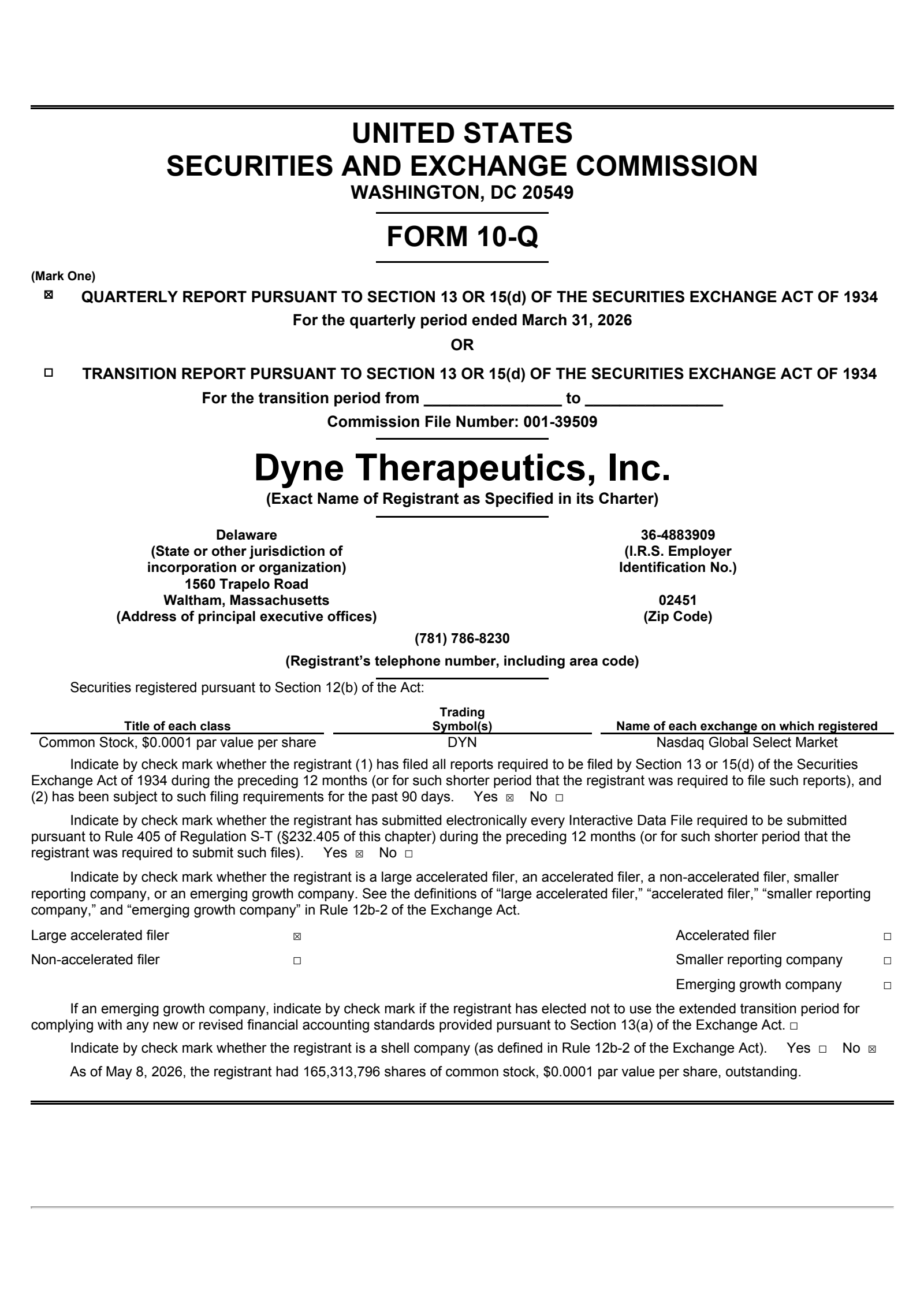 Dyne Therapeutics' Q1 2026 Quarterly report
