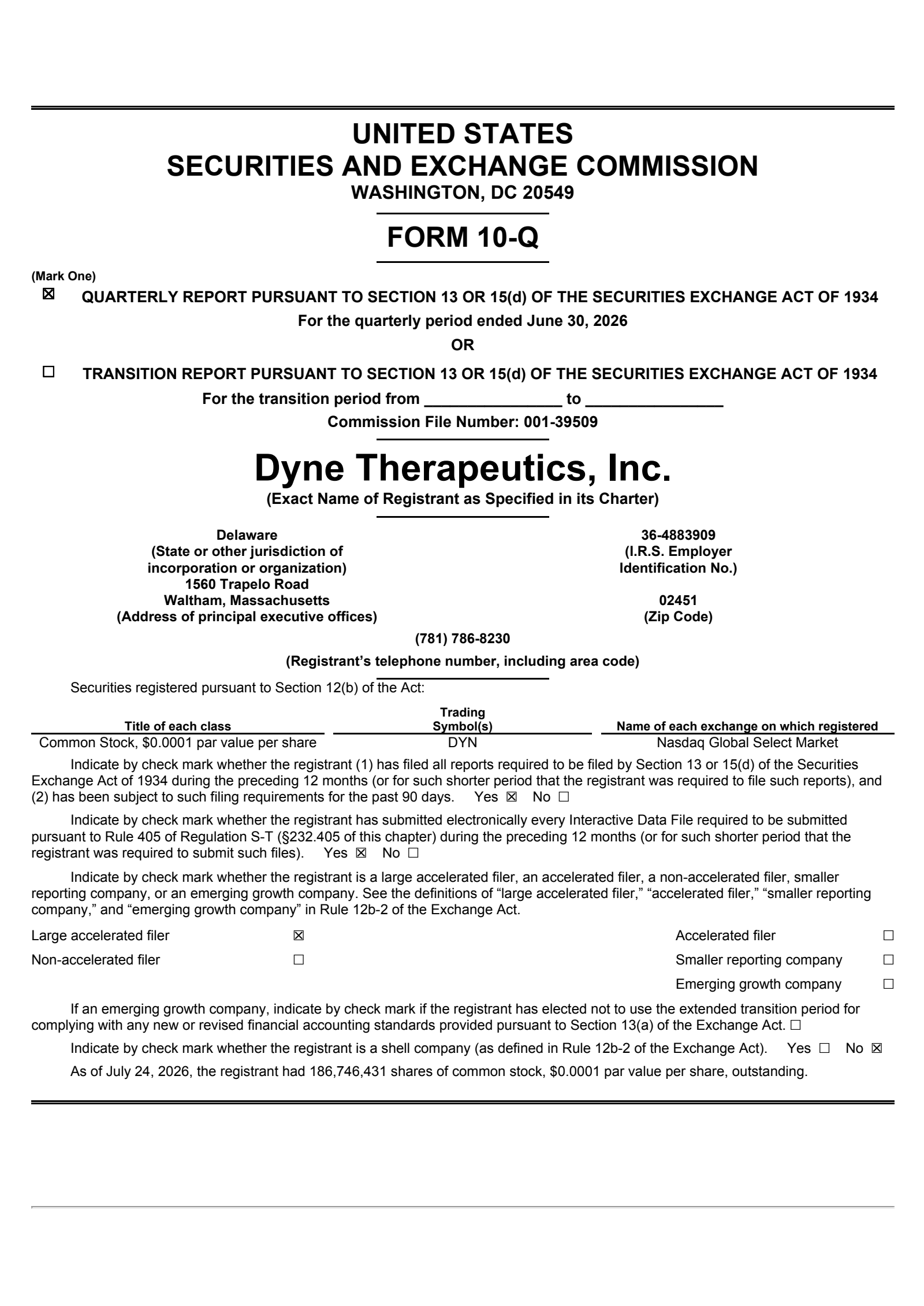 Dyne Therapeutics' Q2 2026 Quarterly report