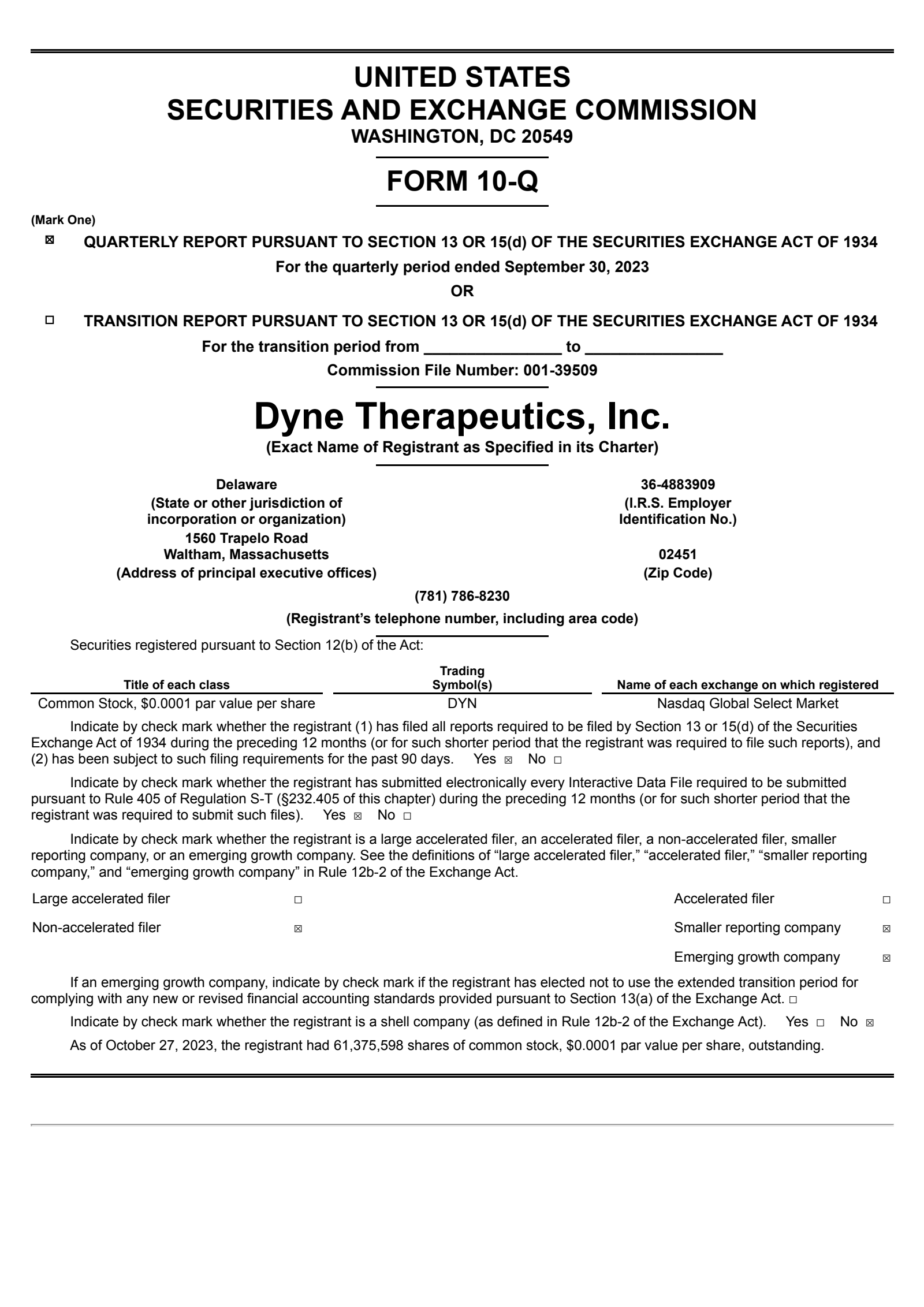 Dyne Therapeutics' Q3 2023 Quarterly report