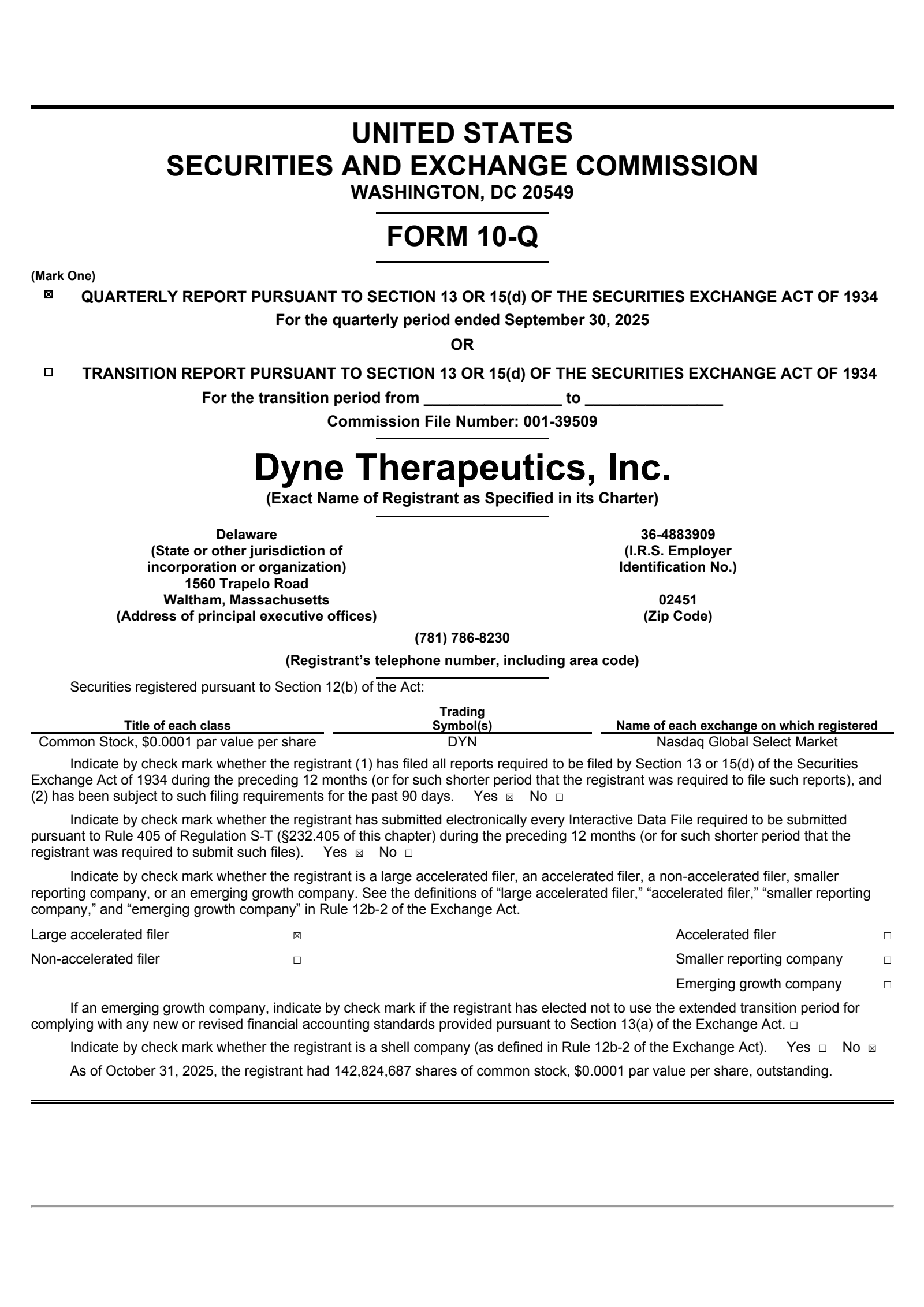 Dyne Therapeutics' Q3 2025 Quarterly Report