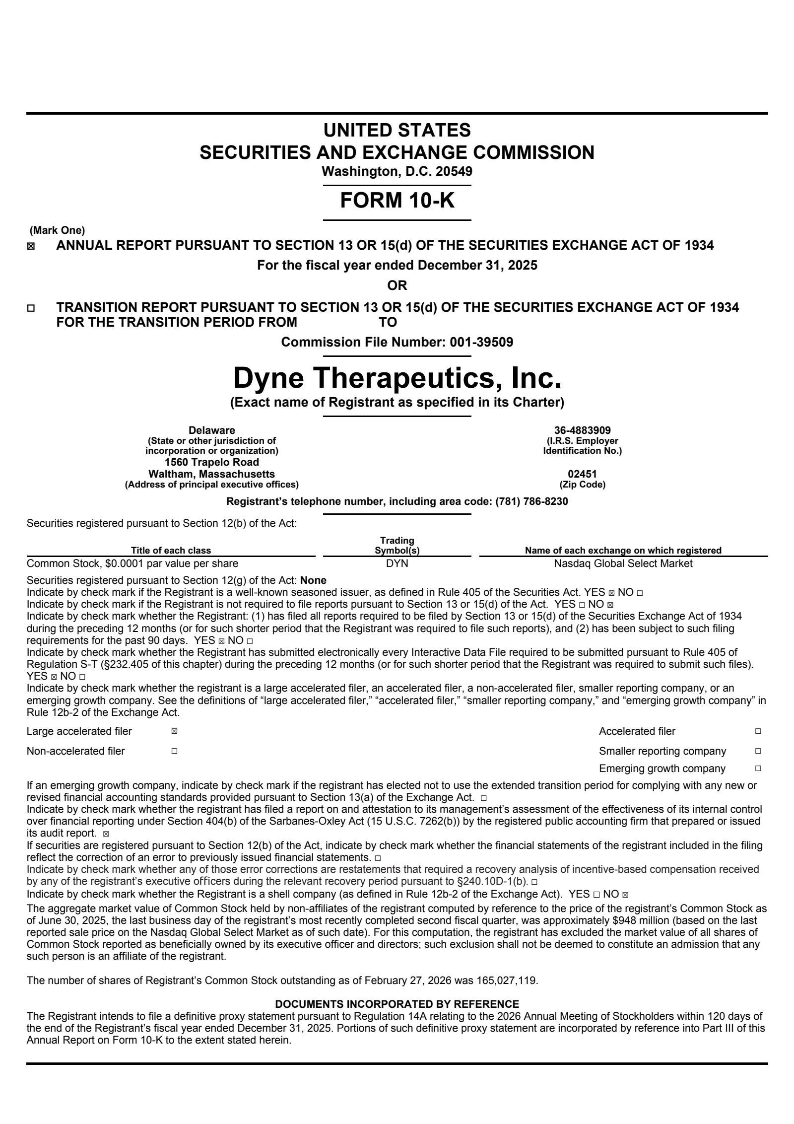 Dyne Therapeutics' Q4 2025 Annual report