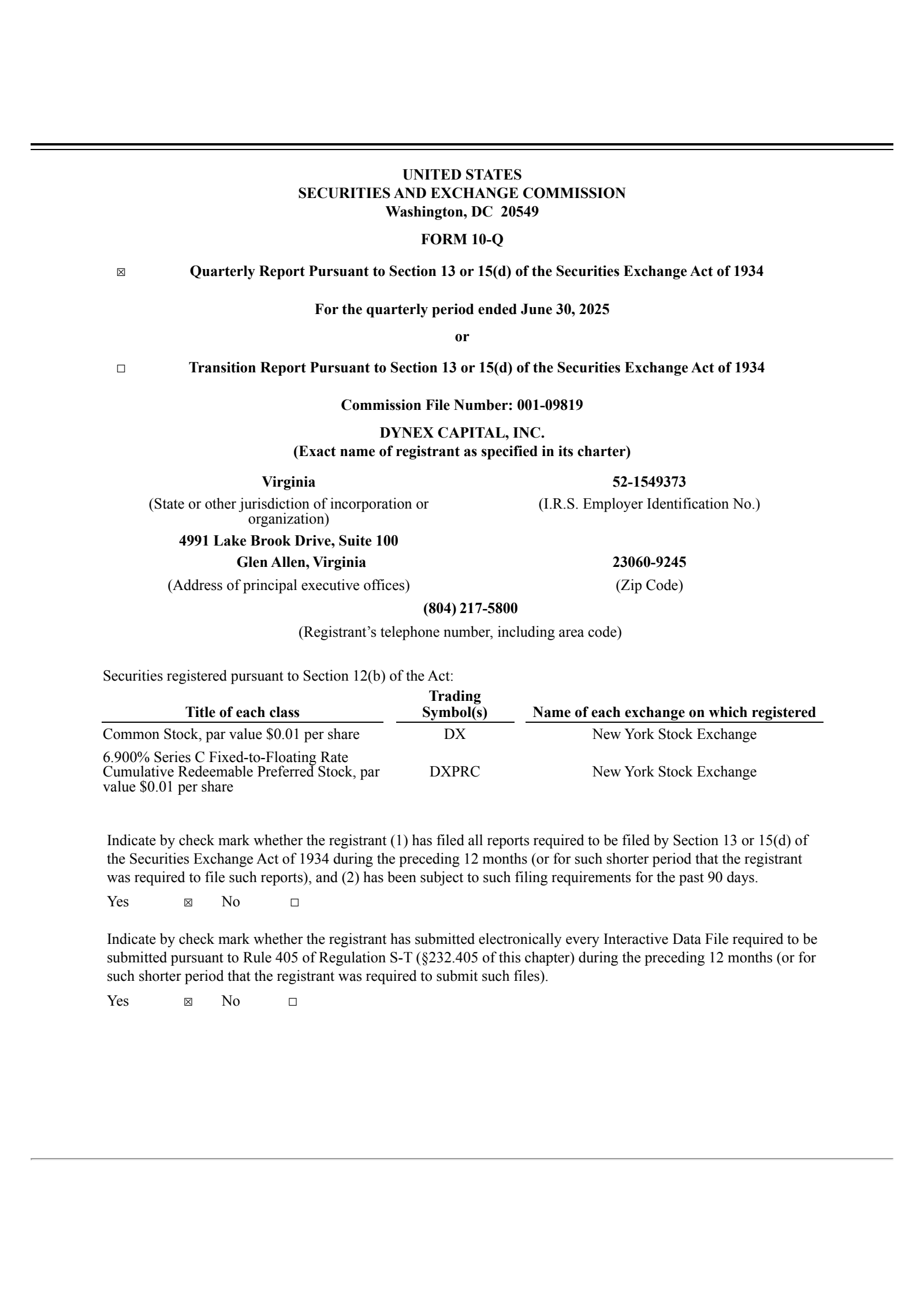 Dynex Capital's Q2 2025 Quarterly report