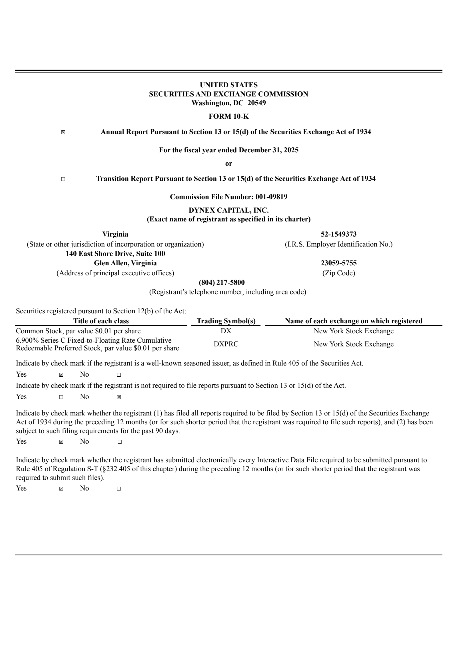 Dynex Capital's Q4 2025 Annual report