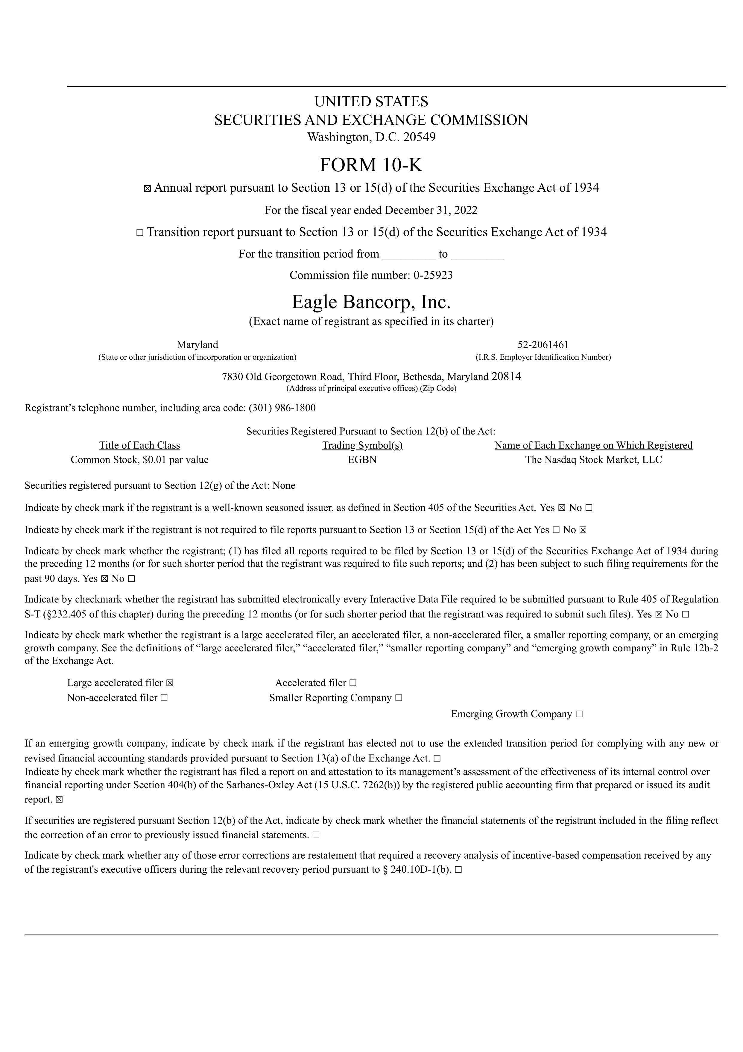 Eagle Bancorp's Q4 2022 Annual report