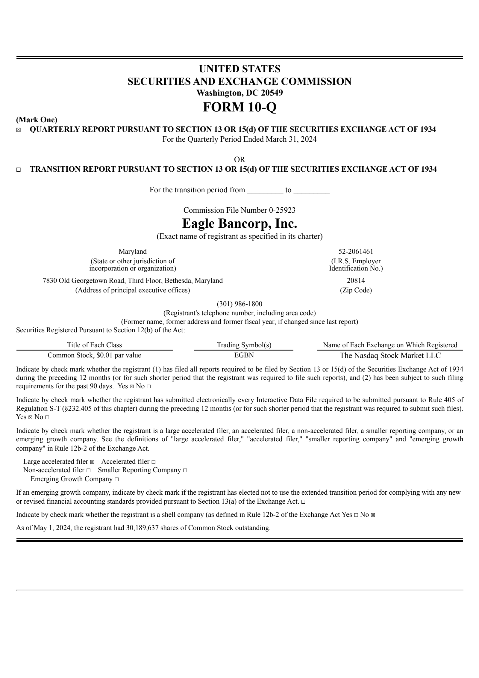 Eagle Bancorp's Q1 2024 Quarterly report