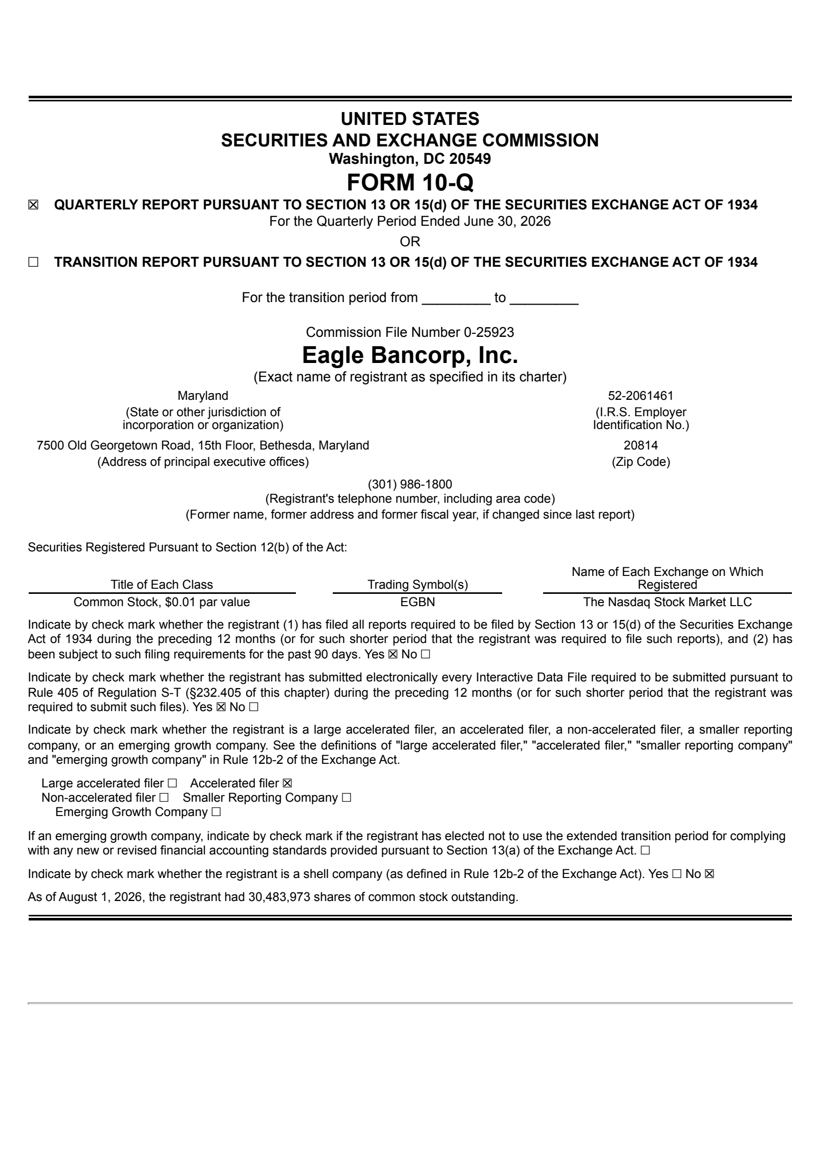 Eagle Bancorp's Q2 2026 Quarterly report