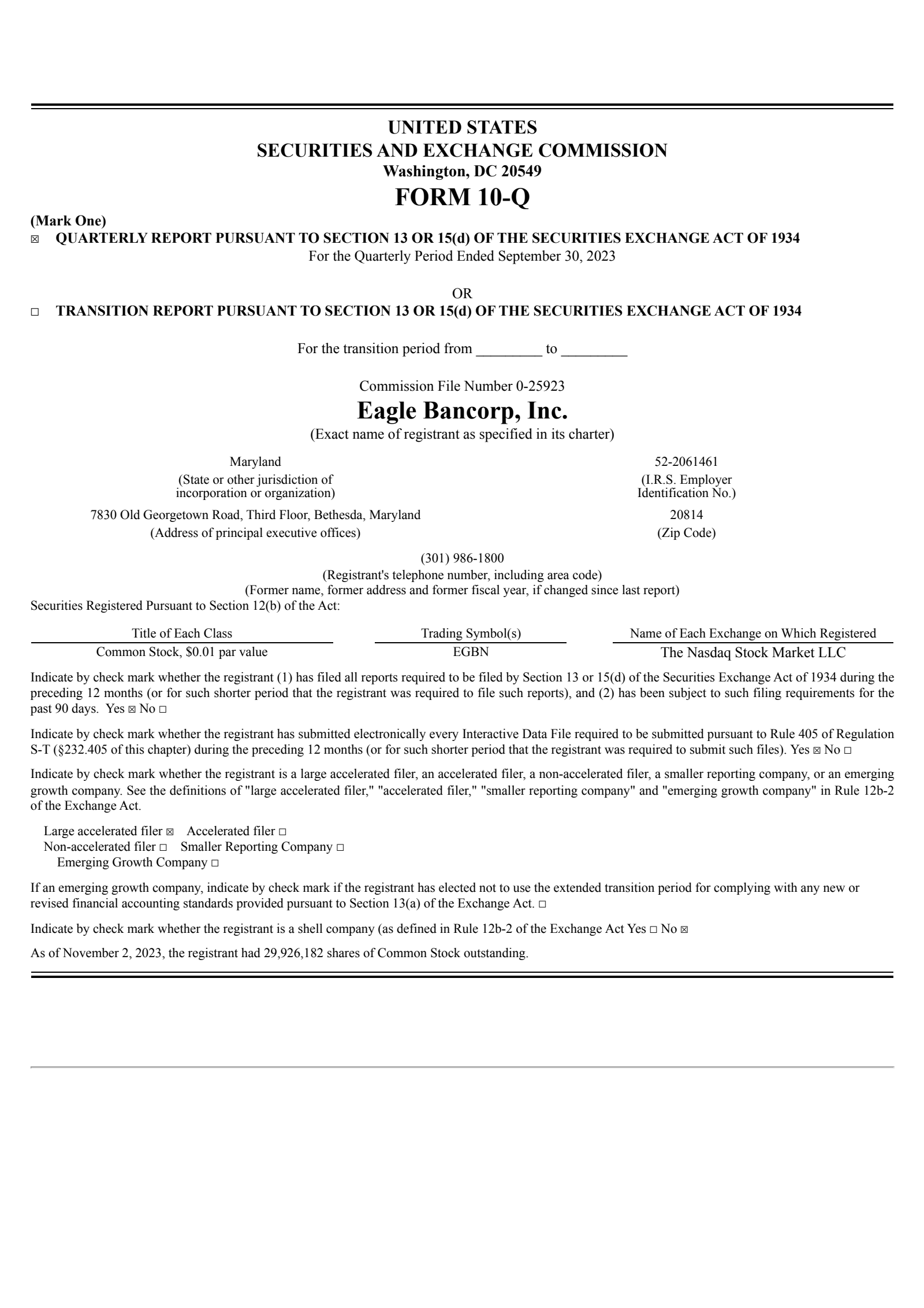 Eagle Bancorp's Q3 2023 Quarterly report