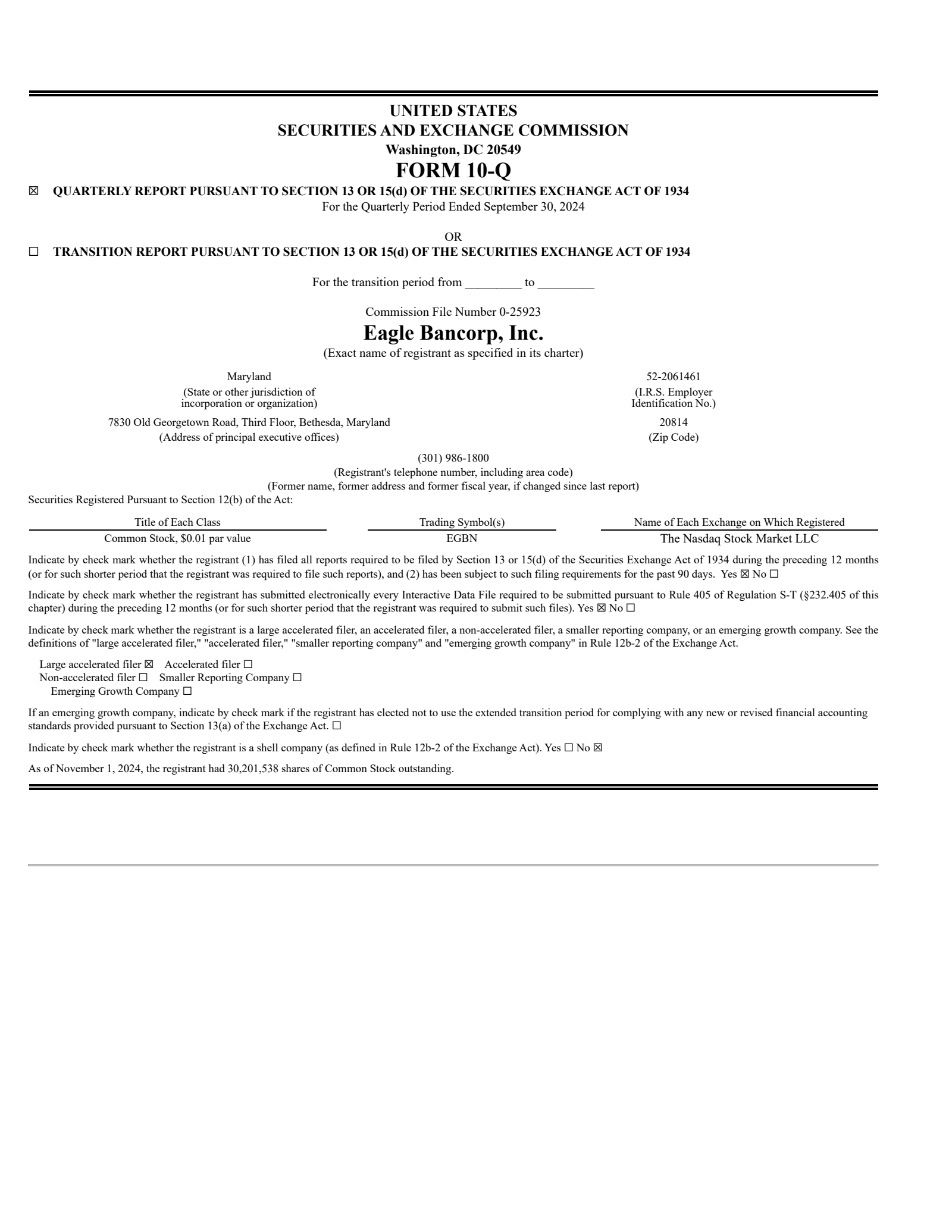 Eagle Bancorp's Q3 2024 Quarterly Report