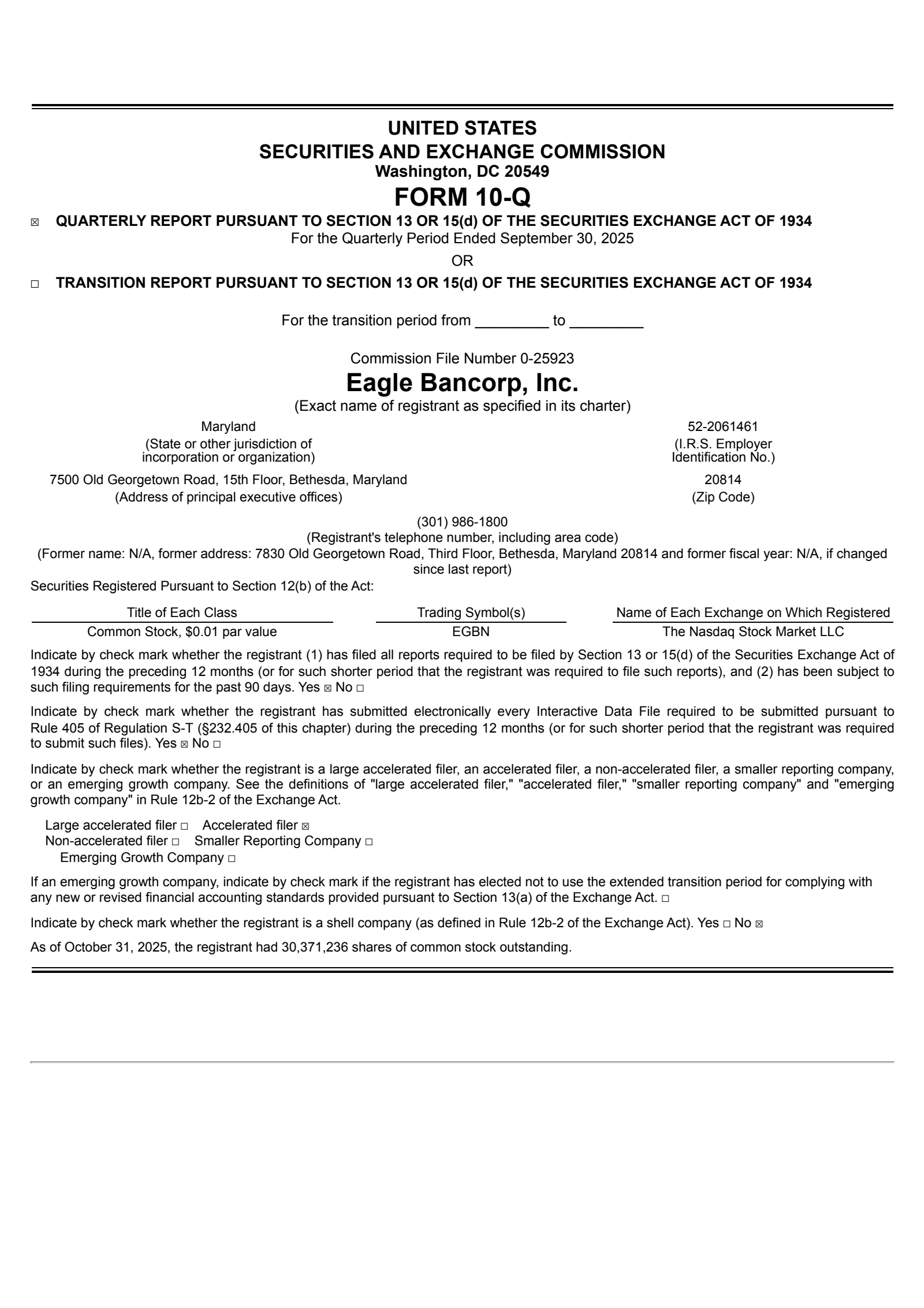 Eagle Bancorp's Q3 2025 Quarterly Report