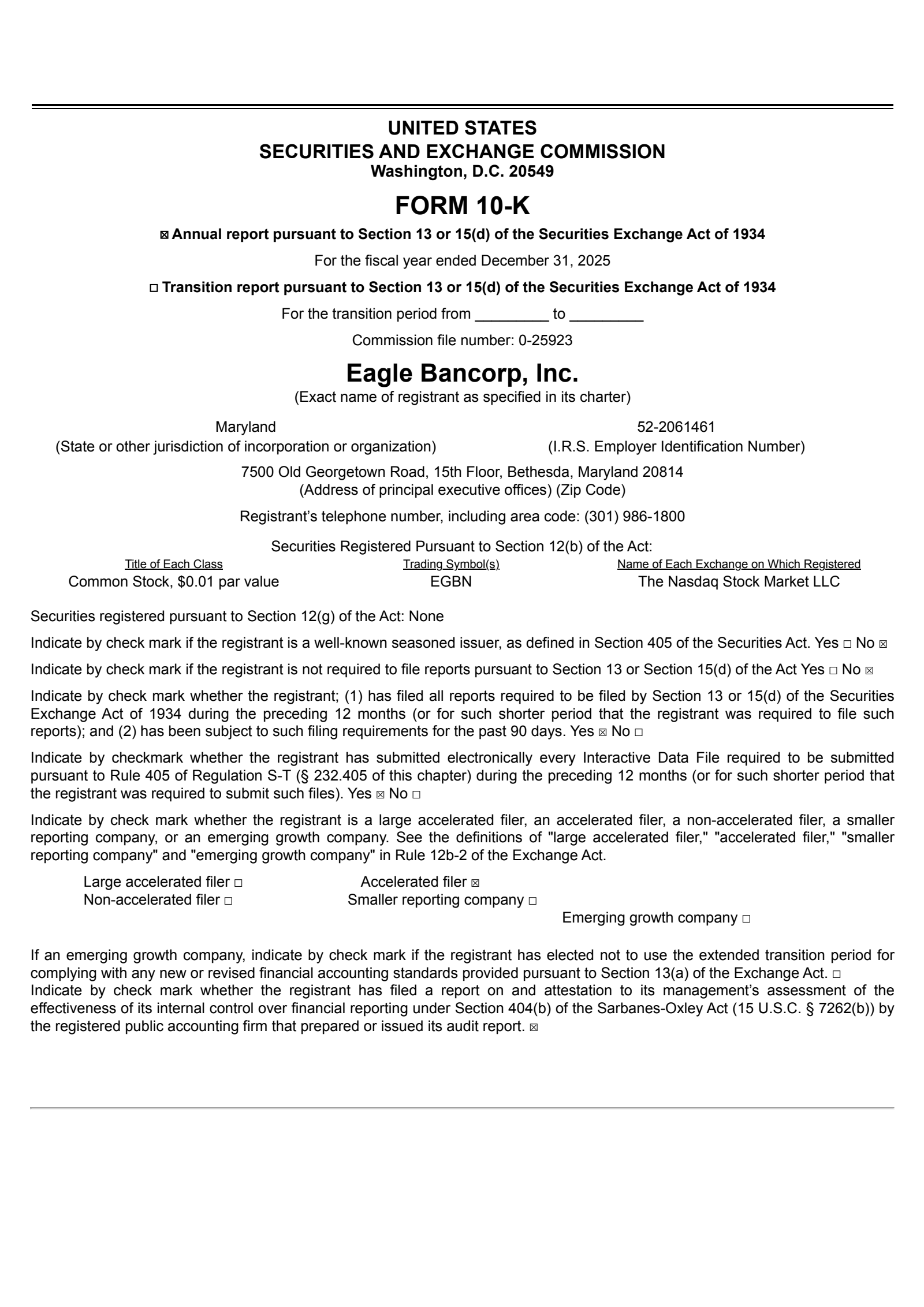 Eagle Bancorp's Q4 2025 Annual report