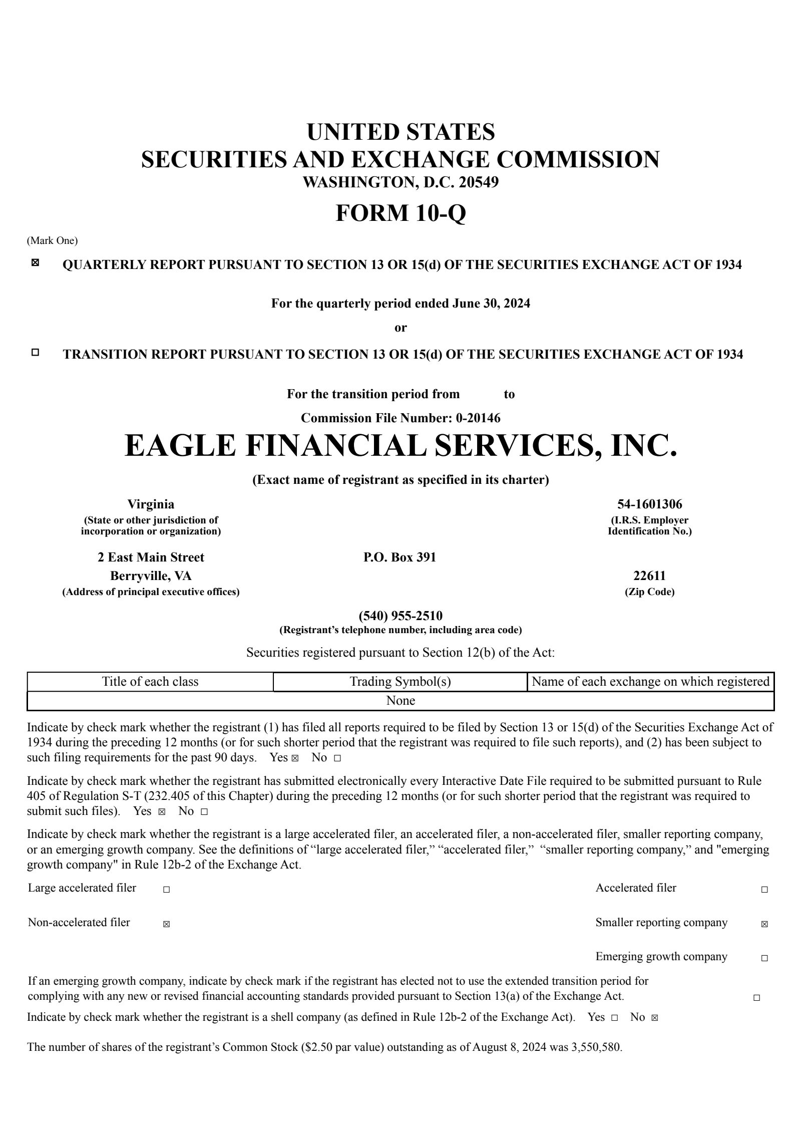 Eagle Financial Services' Q2 2024 Quarterly Report
