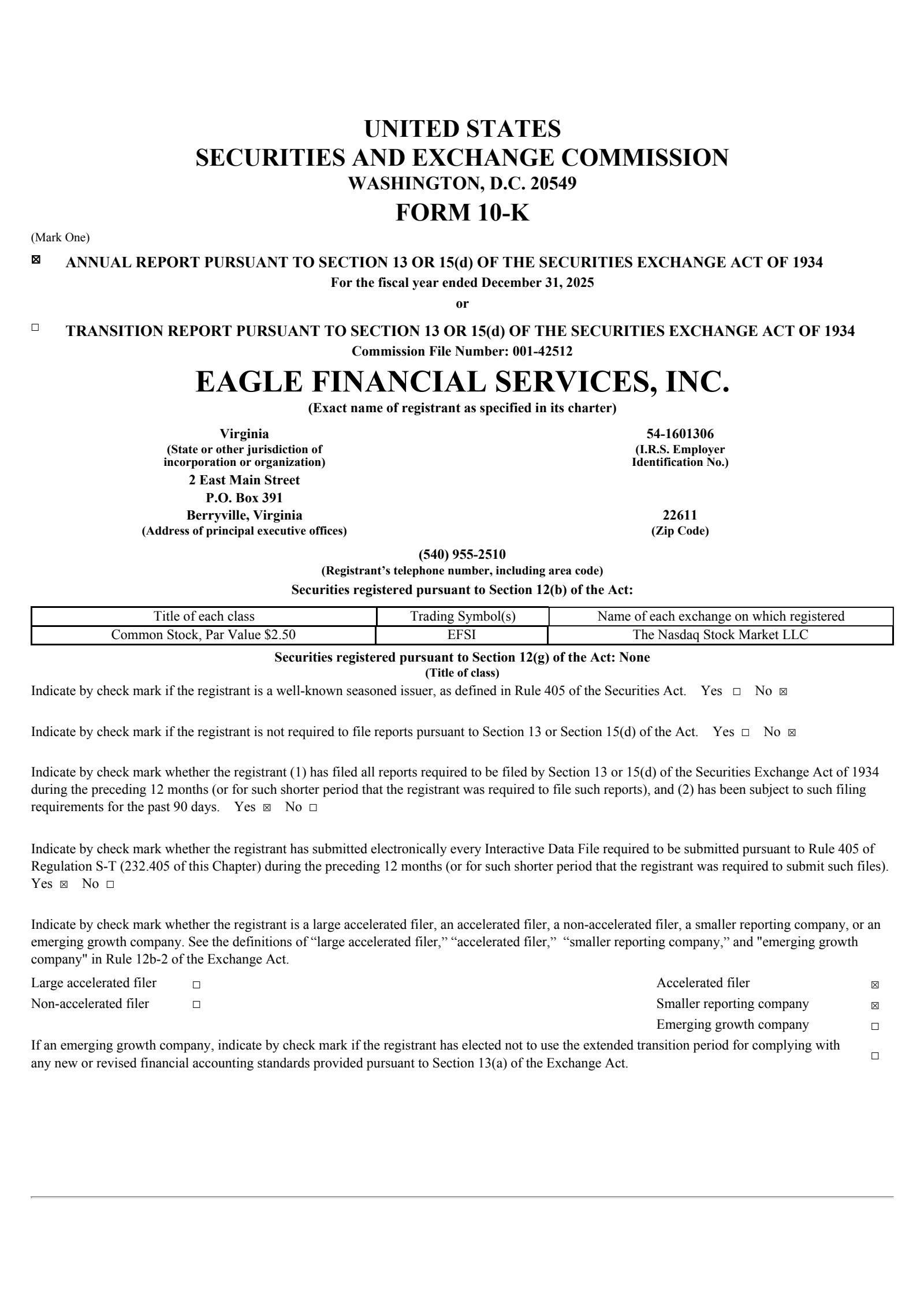 Eagle Financial Services' Q4 2025 Annual report