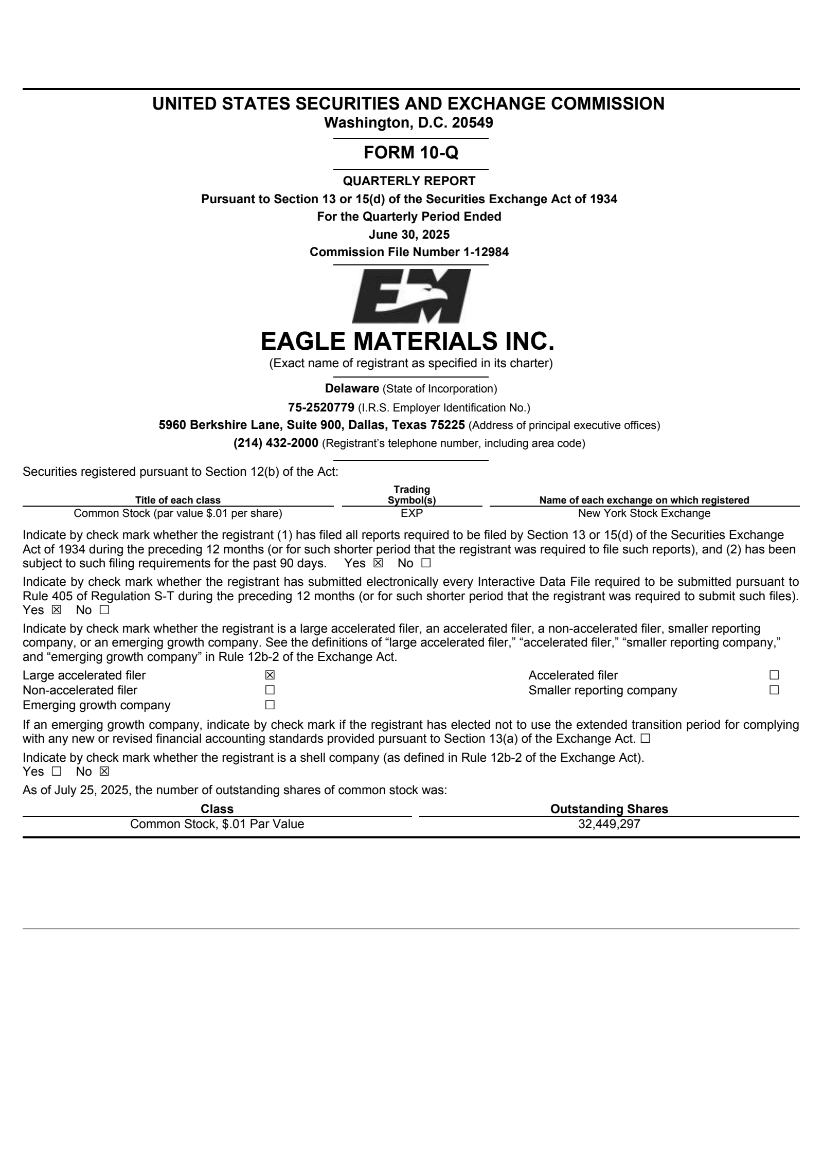 Eagle Materials' Q1 2026 Quarterly Report