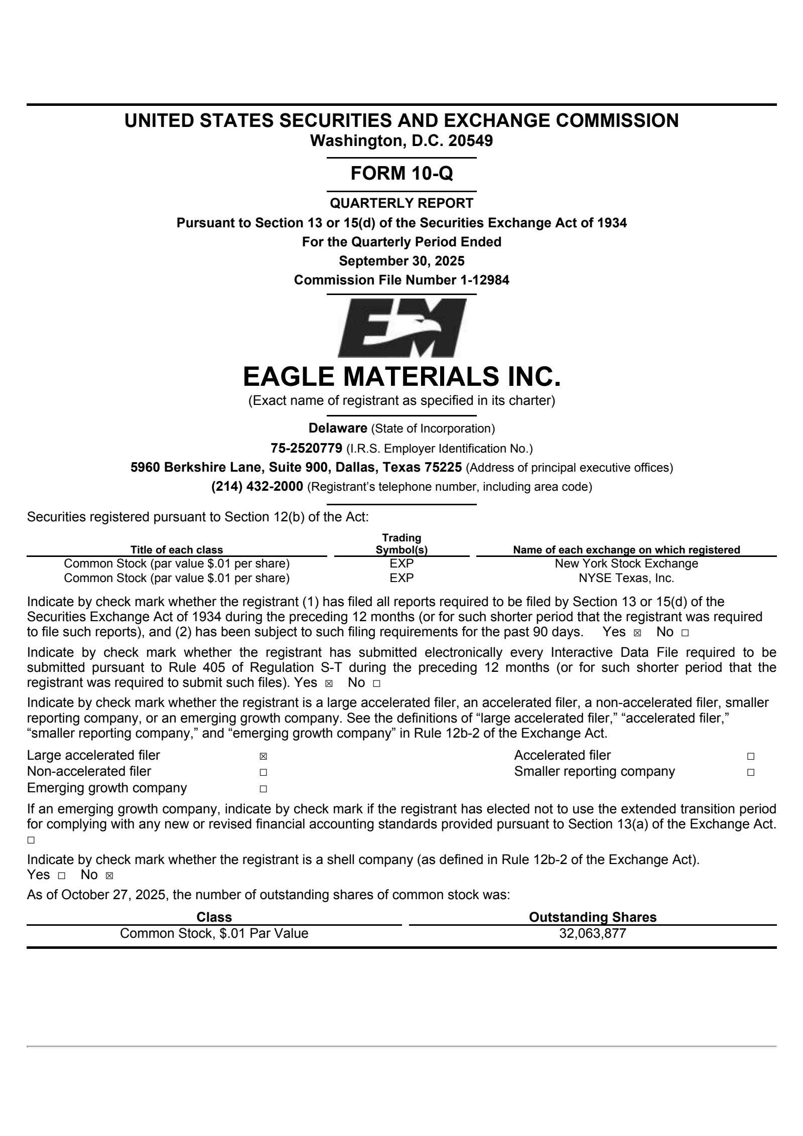 Eagle Materials' Q2 2026 Quarterly Report