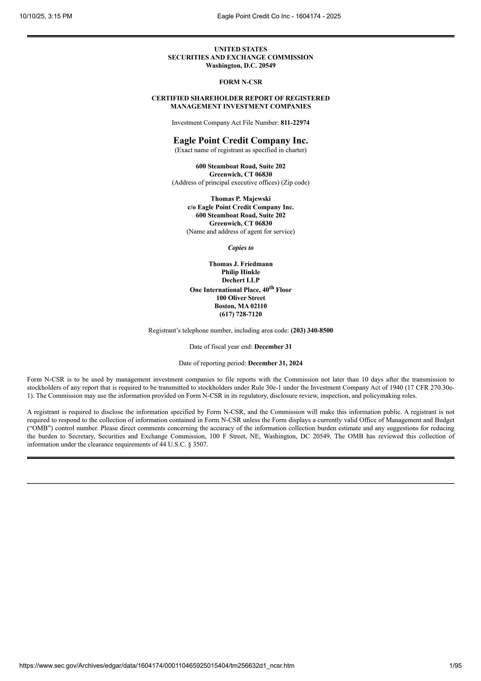 Eagle Point Credit's Q4 2024 Annual Report