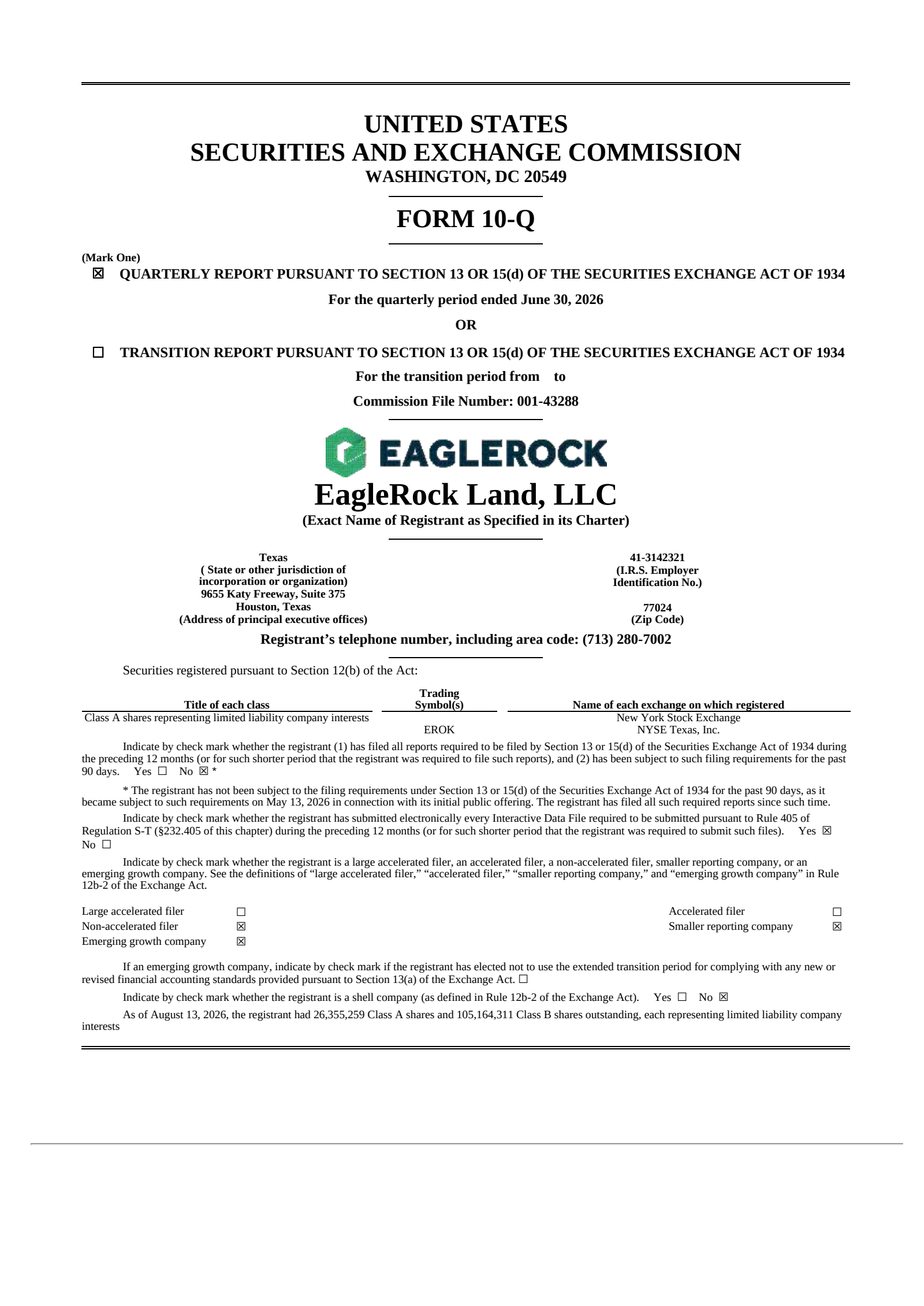 EagleRock Land's Q2 2026 Quarterly report