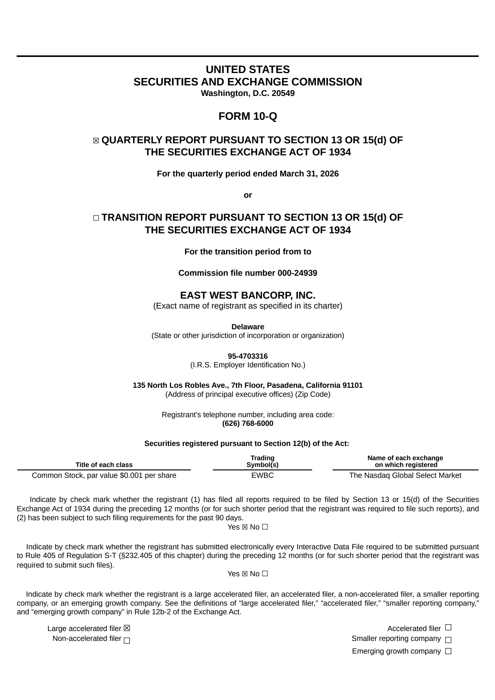 East West Bancorp's Q1 2026 Quarterly report