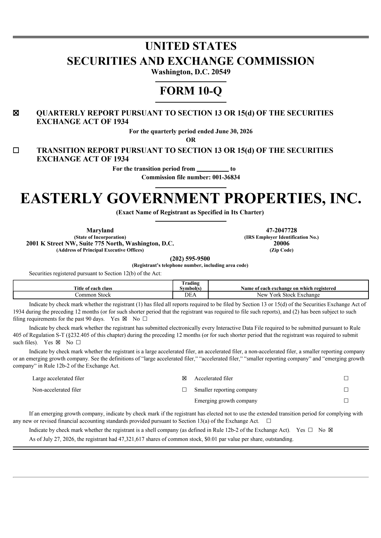 Easterly Government Properties' Q2 2026 Quarterly report