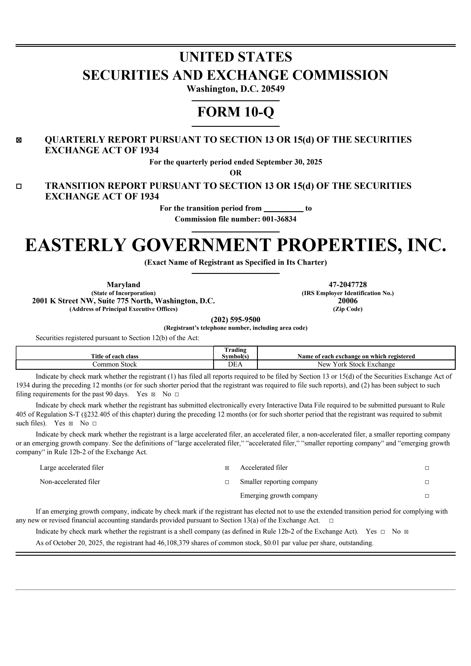 Easterly Government Properties' Q3 2025 Quarterly Report