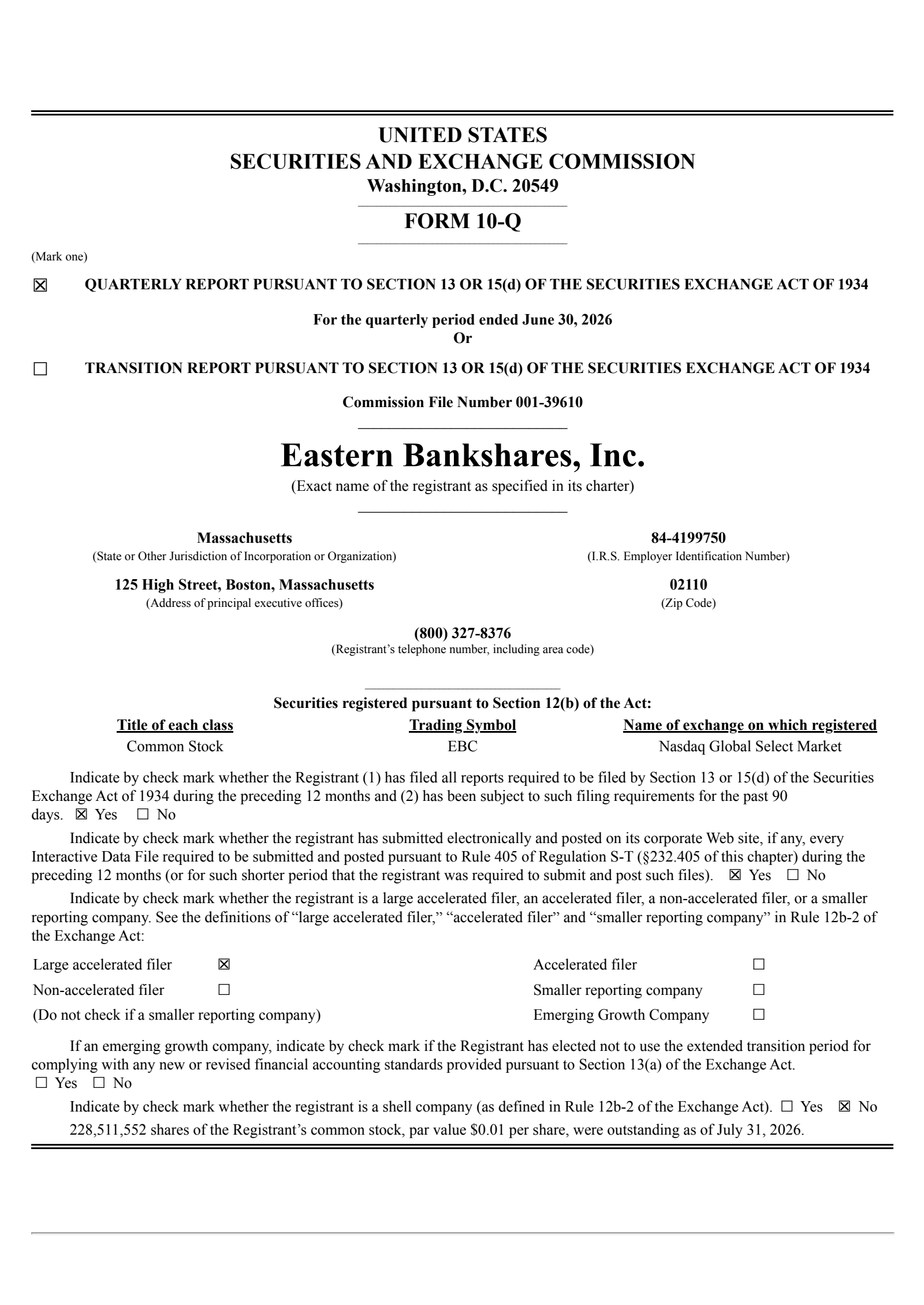 Eastern Bankshares' Q2 2026 Quarterly report