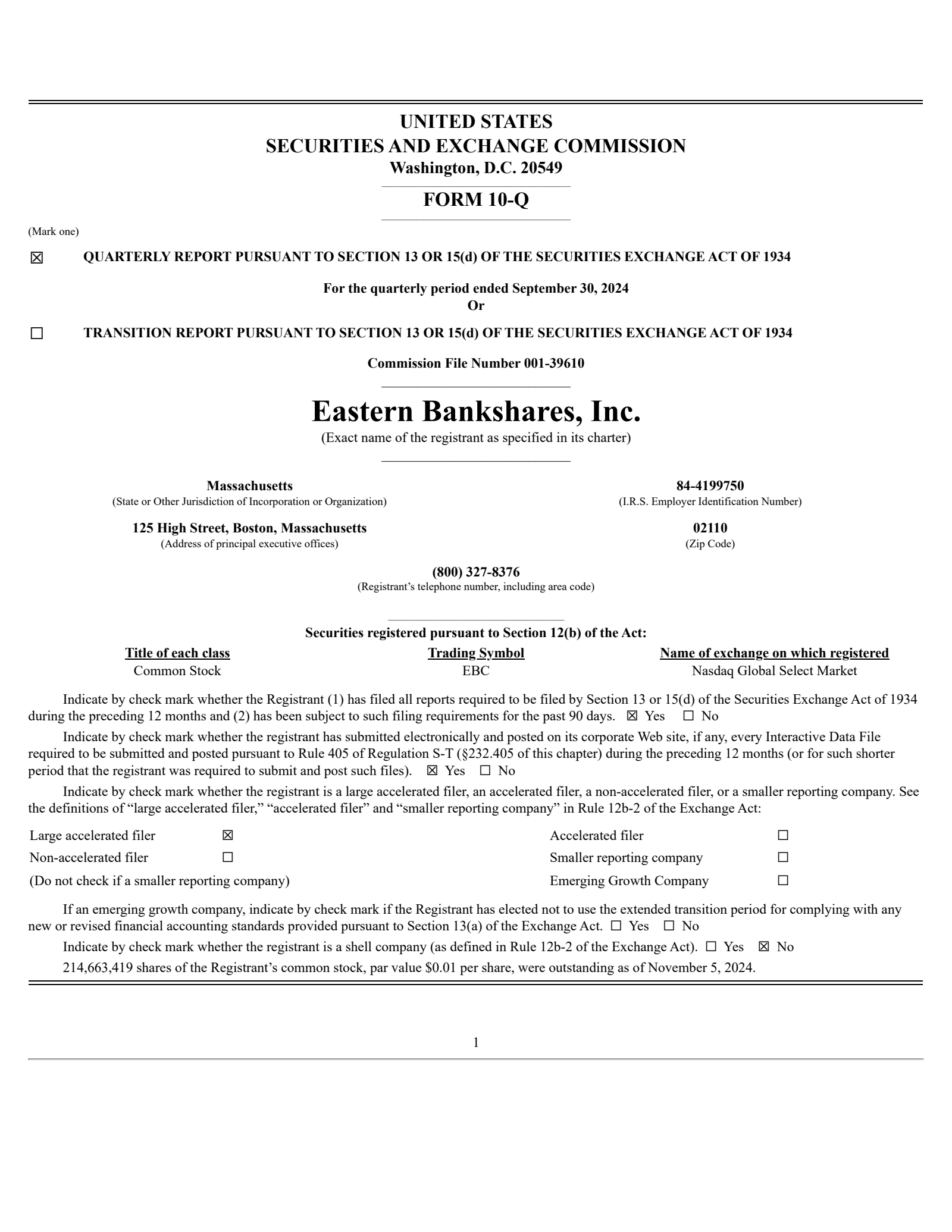 Eastern Bankshares' Q3 2024 Quarterly Report