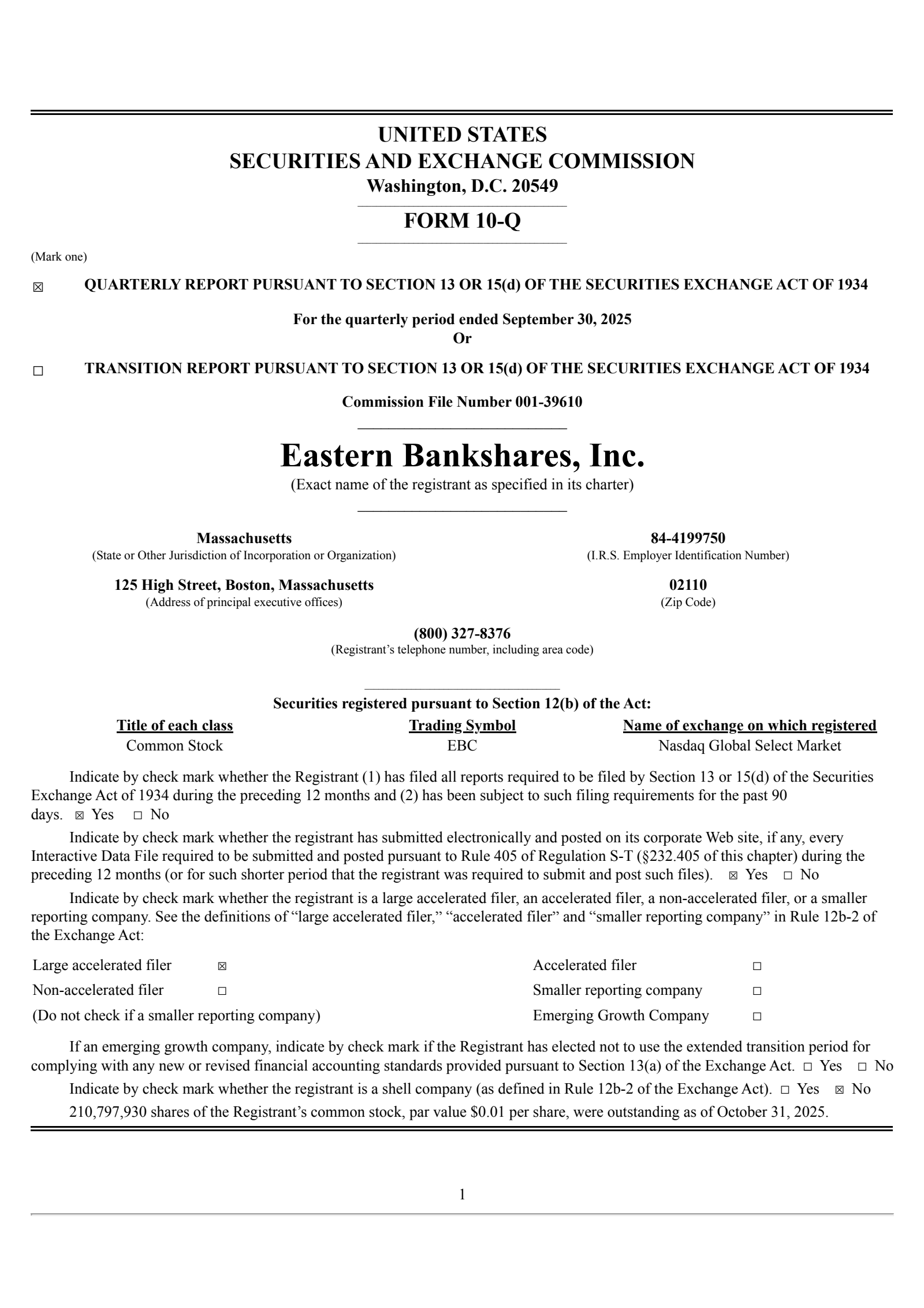Eastern Bankshares' Q3 2025 Quarterly Report