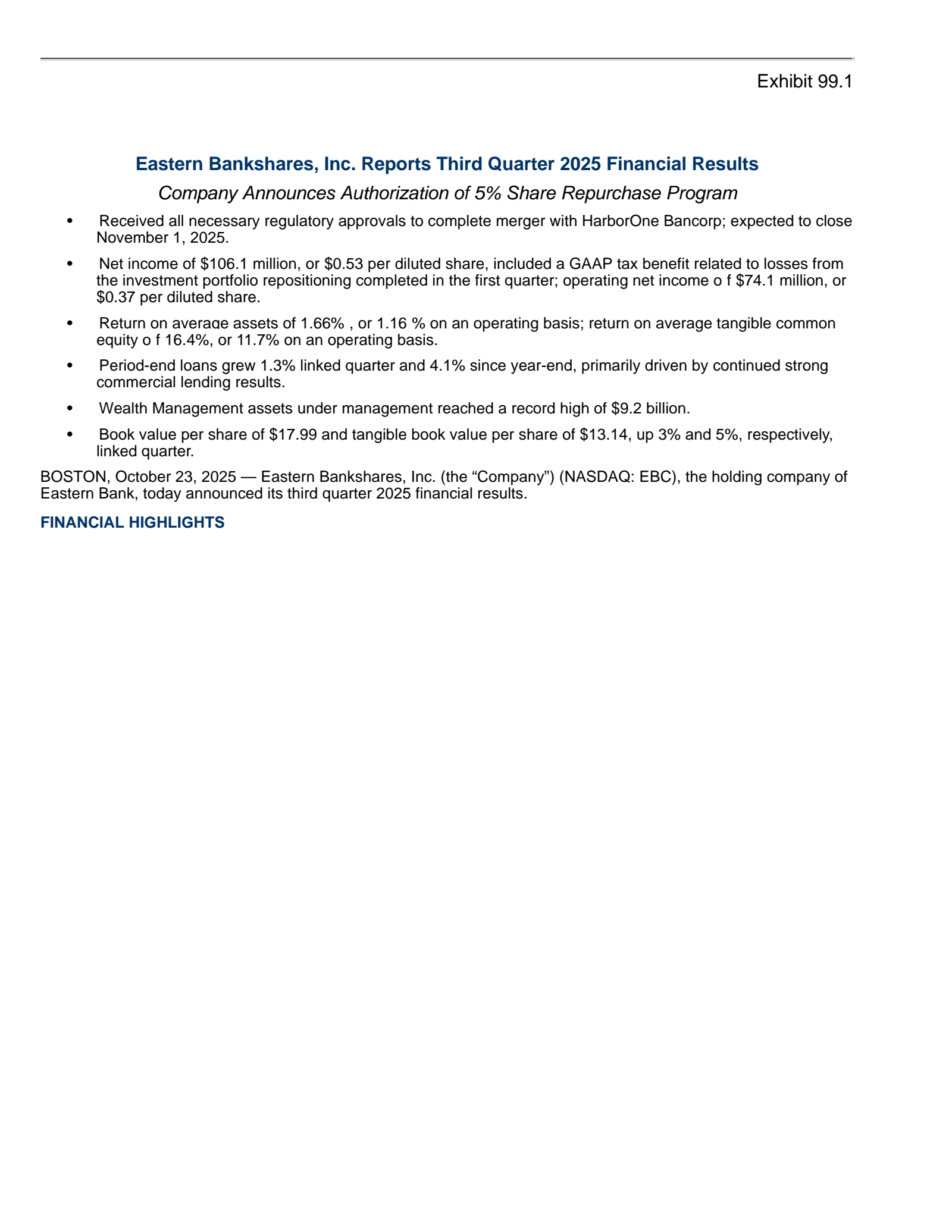 Eastern Bankshares' Q3 2025 Earnings Release