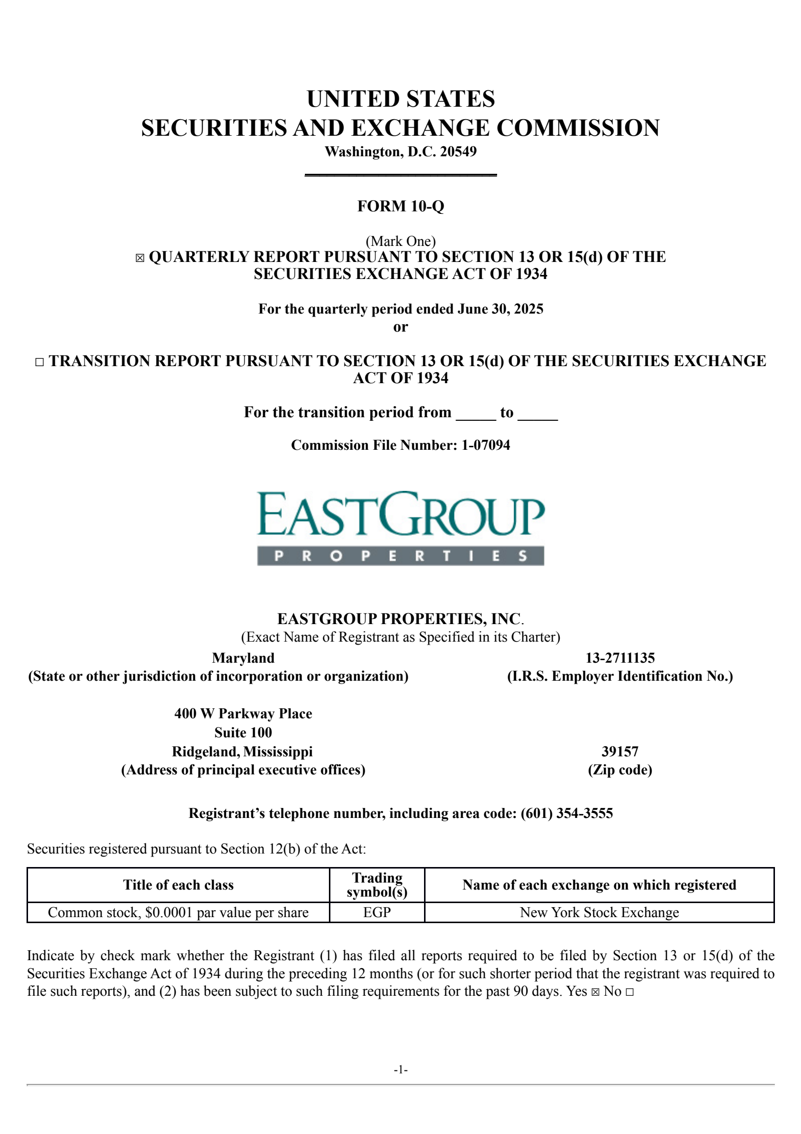 EastGroup Properties' Q2 2025 Quarterly report