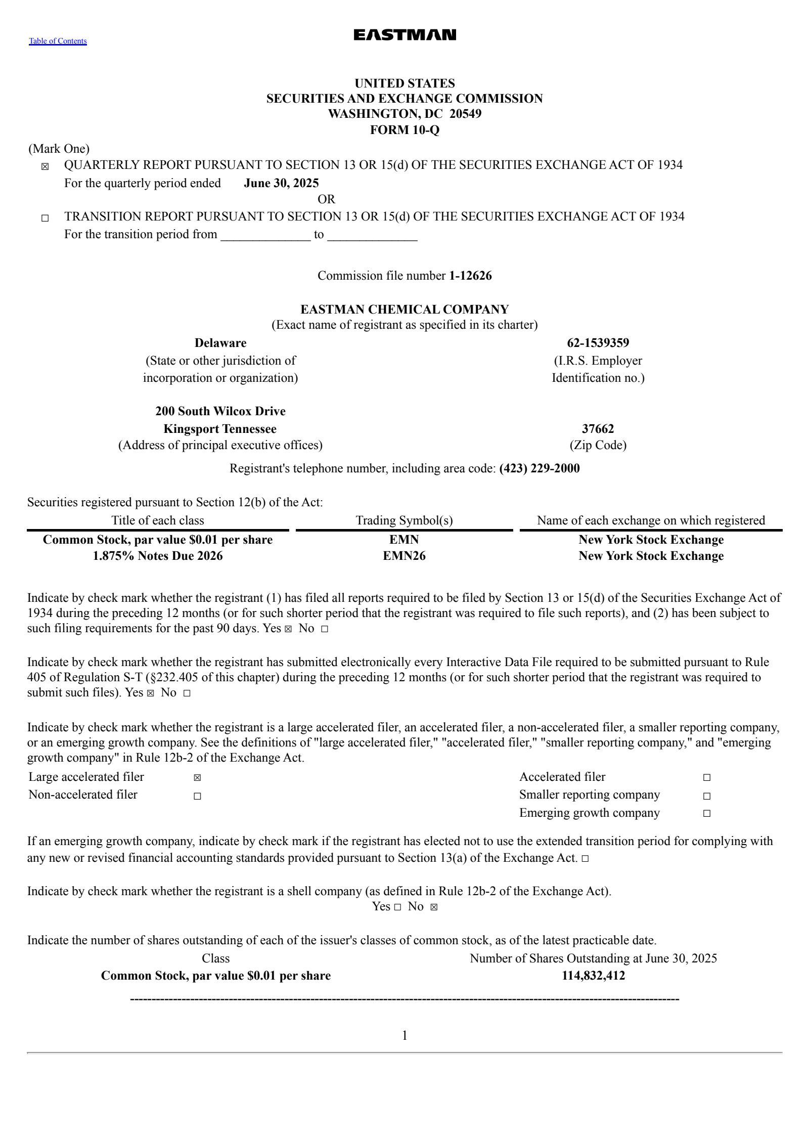 Eastman Chemical's Q2 2025 Quarterly report