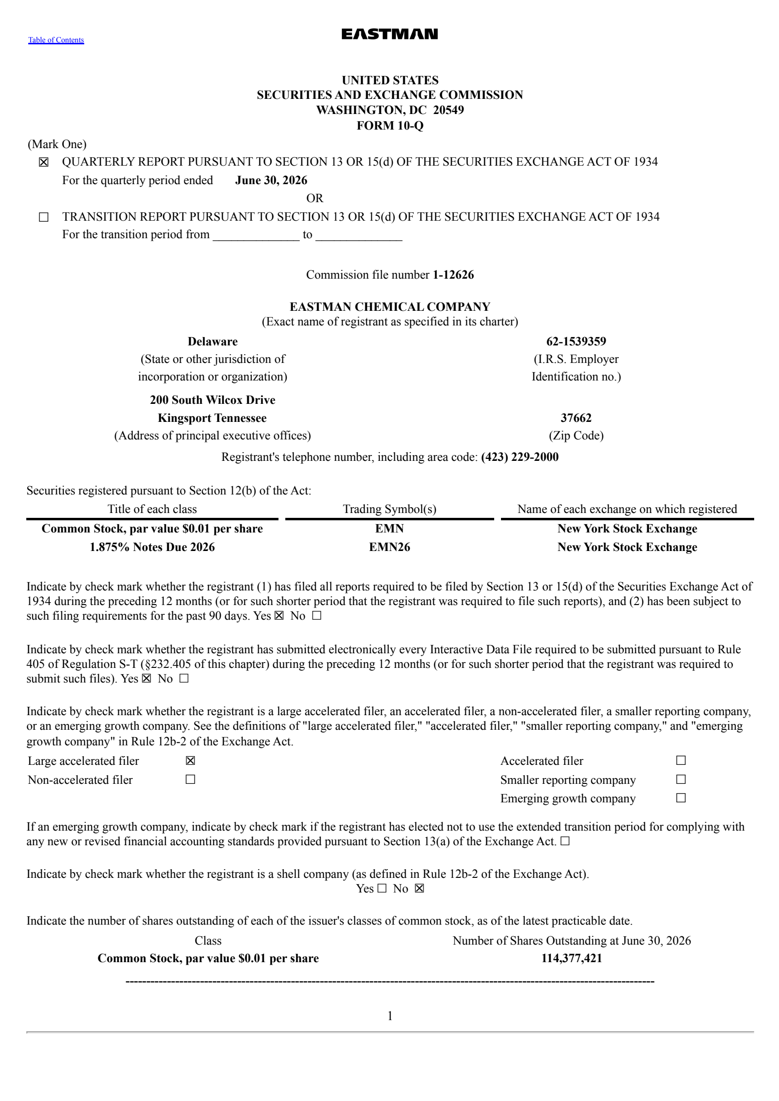 Eastman Chemical's Q2 2026 Quarterly report
