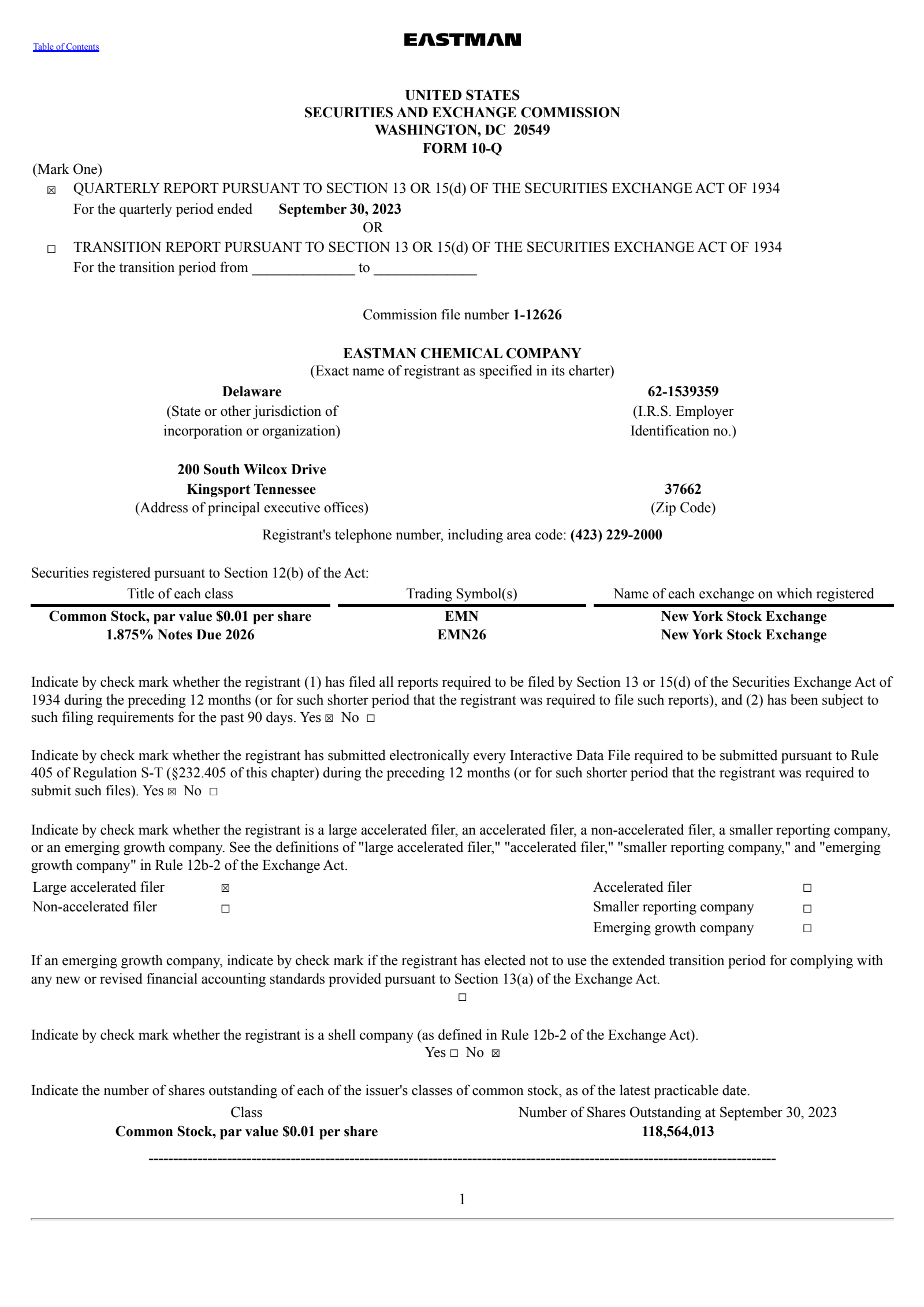 EMN Q3 2023 Earnings Report on 10/27/2023