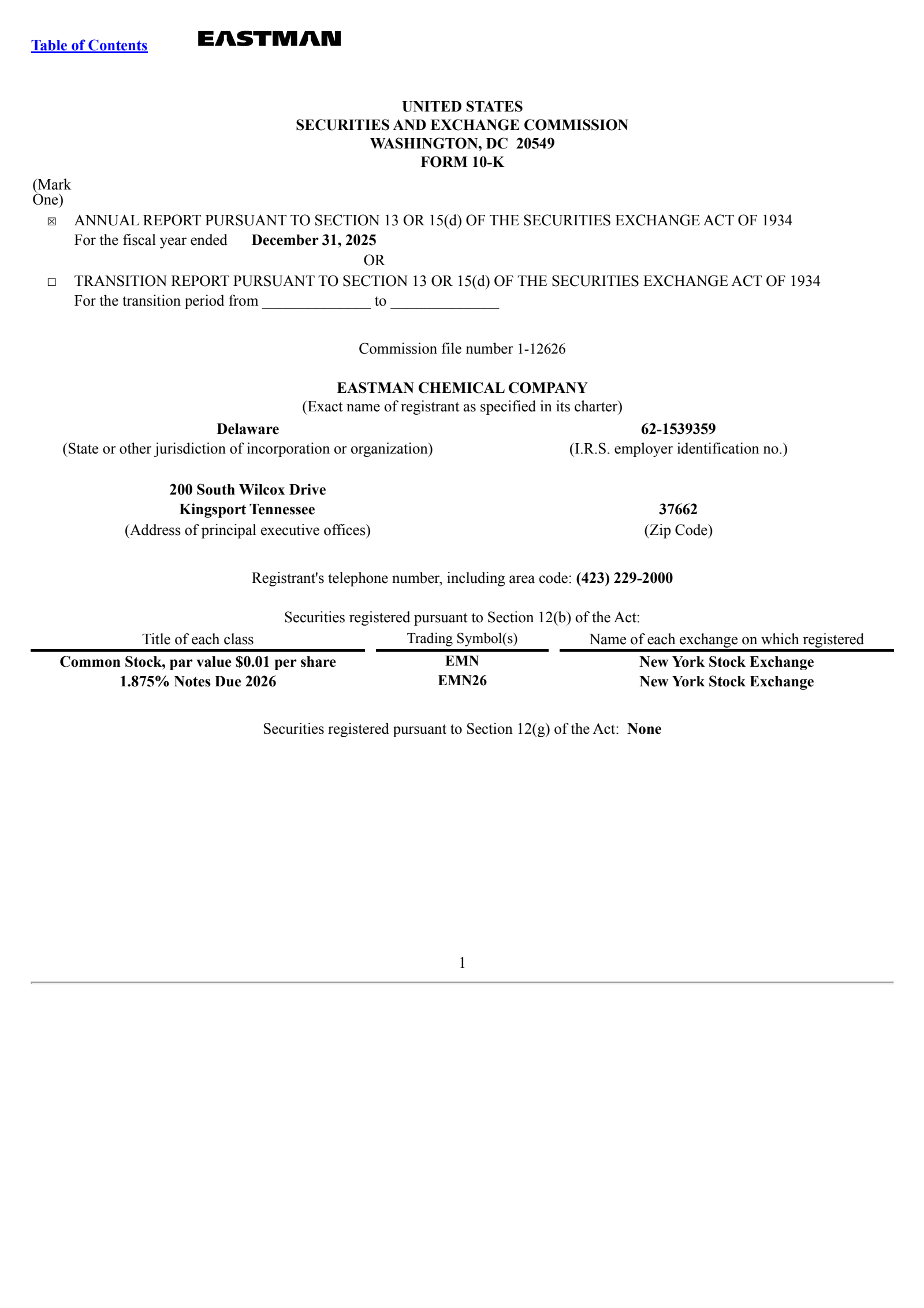 Eastman Chemical's Q4 2025 Annual report