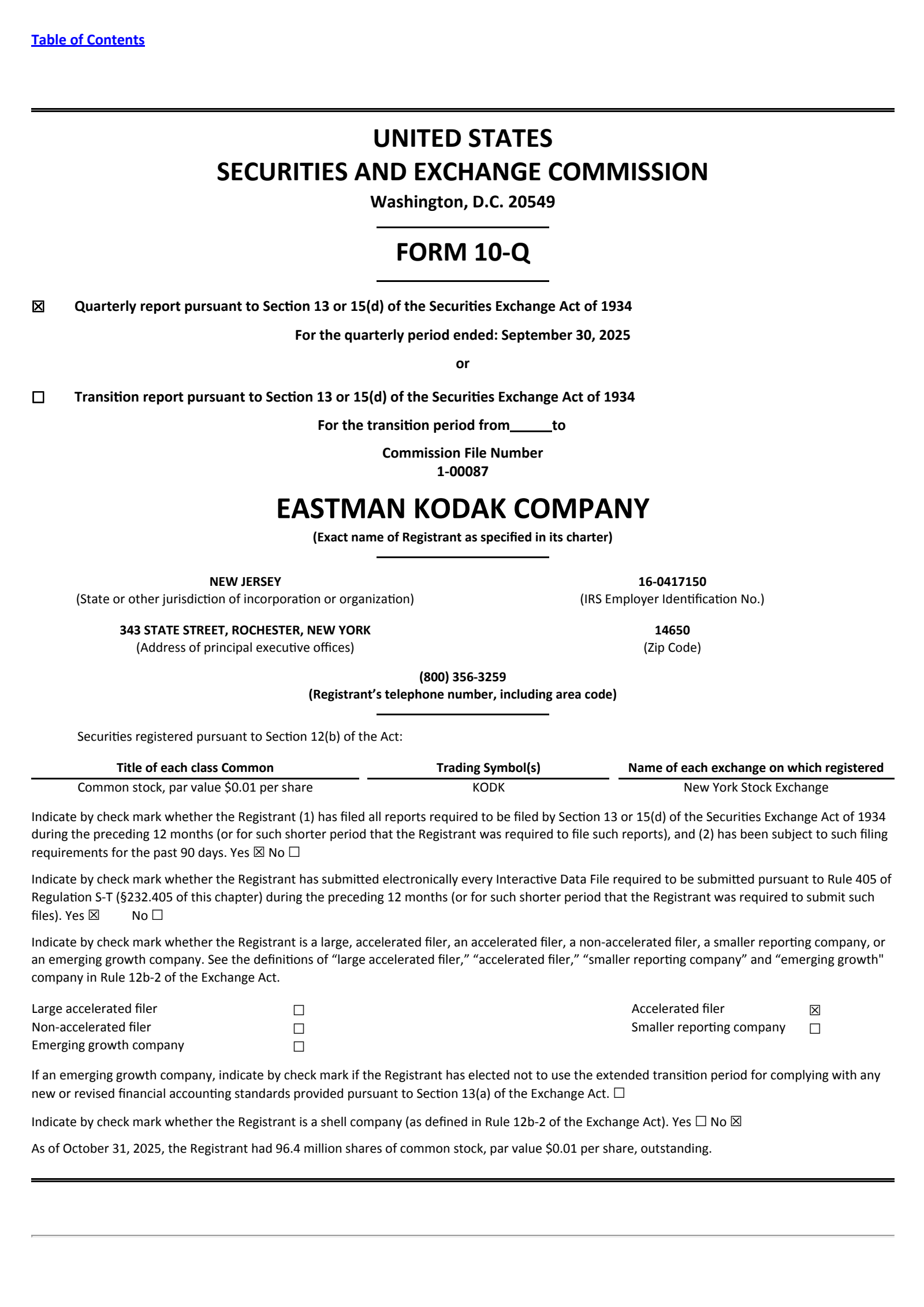 Eastman Kodak's Q3 2025 Quarterly Report