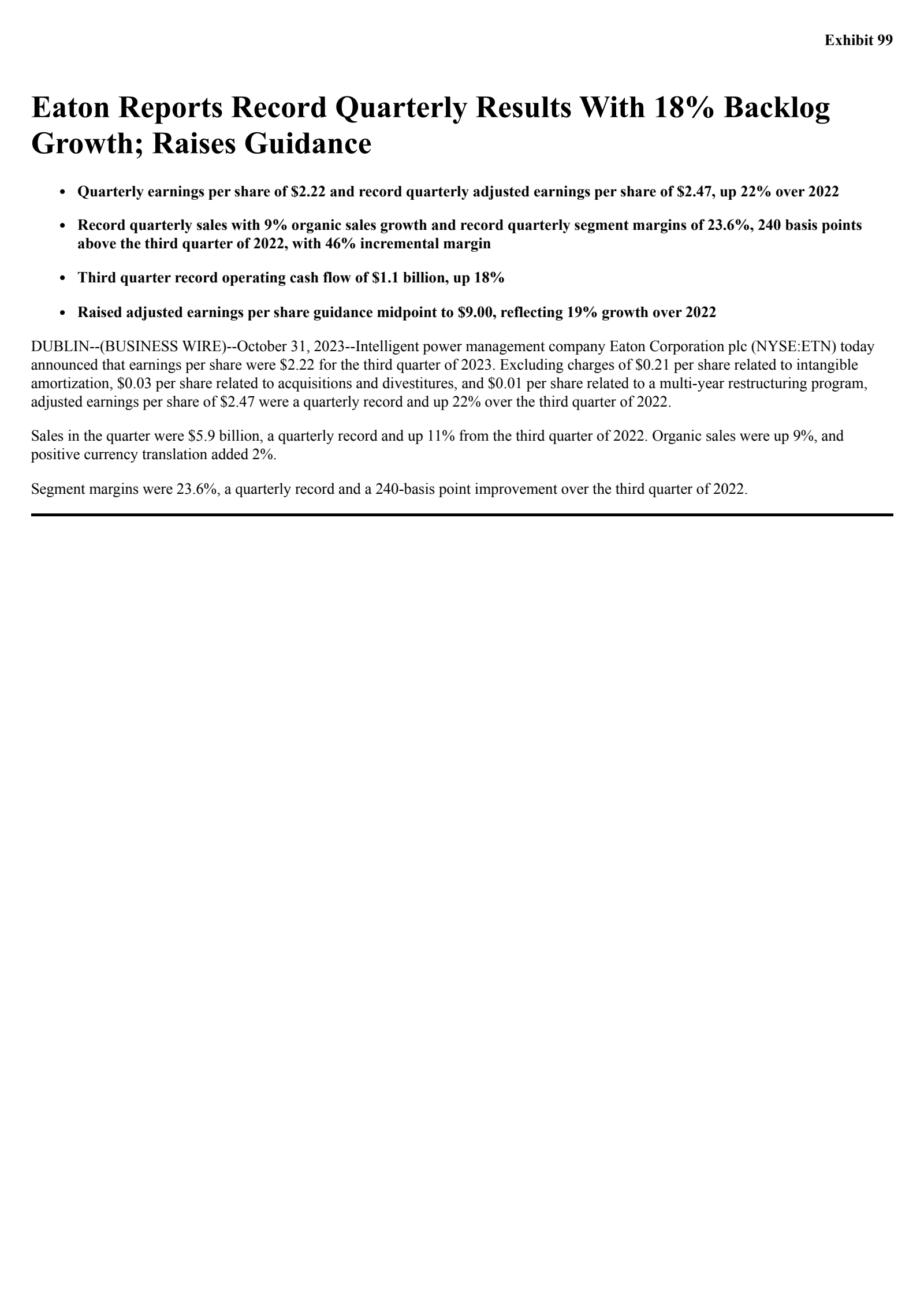Eaton's Q3 2023 Press Release