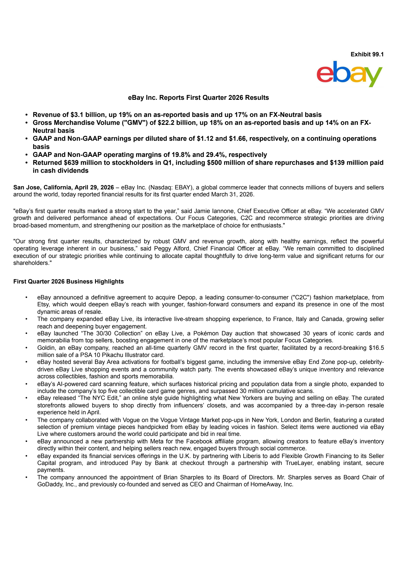 eBay's Q1 2026 Press Release