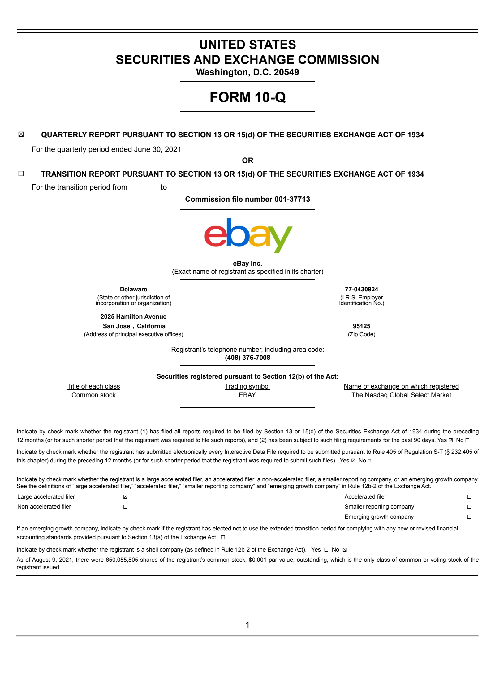 eBay's Q2 2021 Quarterly report