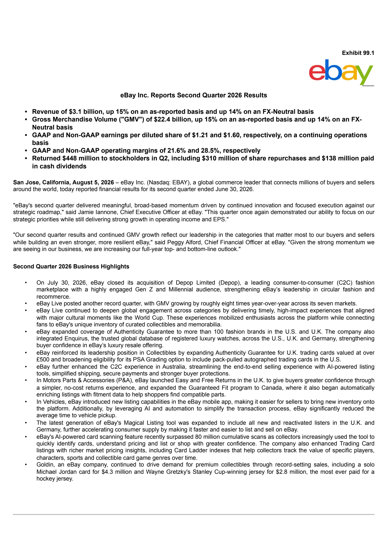 eBay's Q2 2026 Press Release
