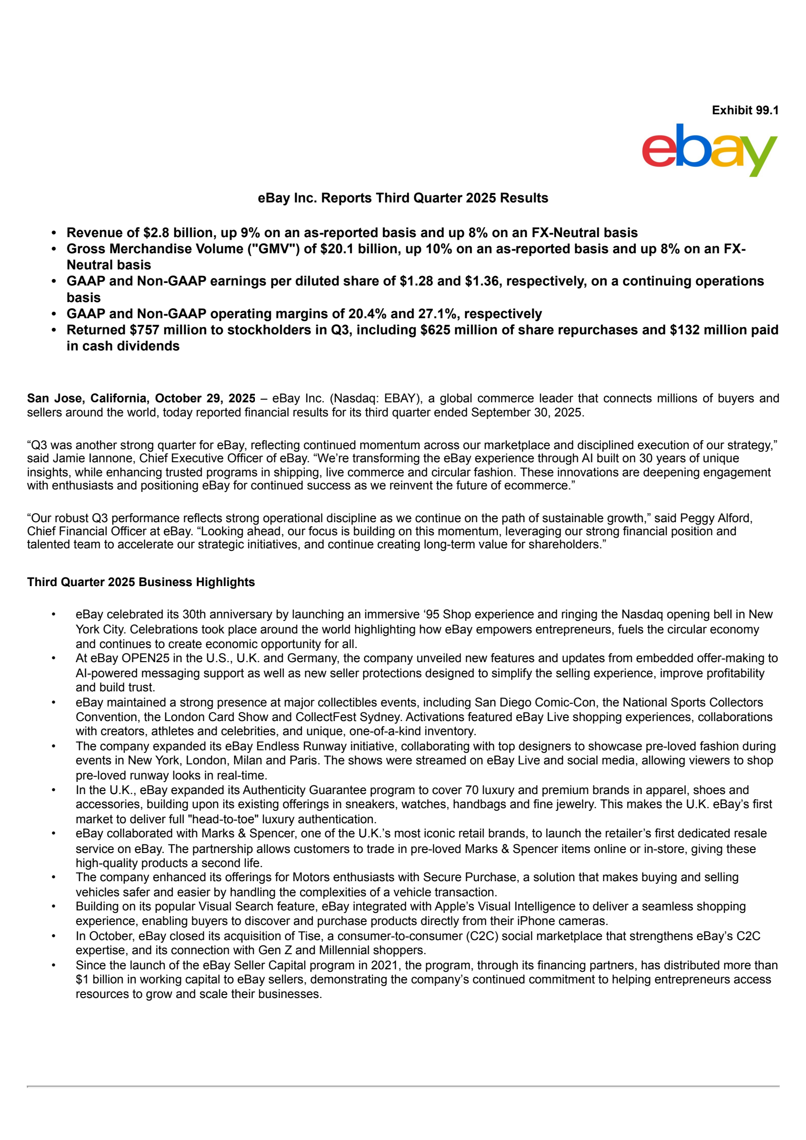 eBay's Q3 2025 Earnings Release